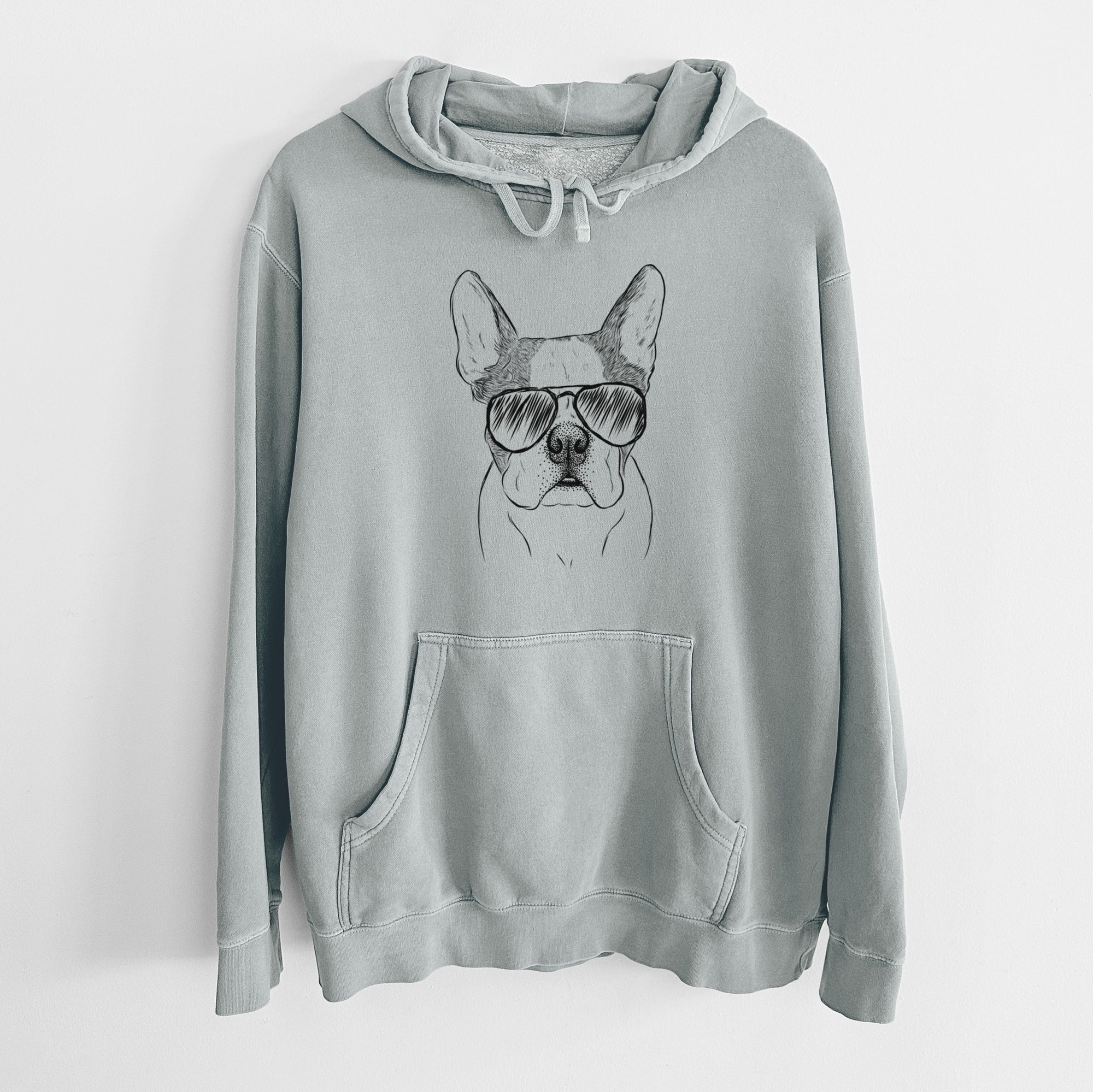 Aviator Chocolate Chip the Boston Terrier - Unisex Pigment Dyed Hoodie