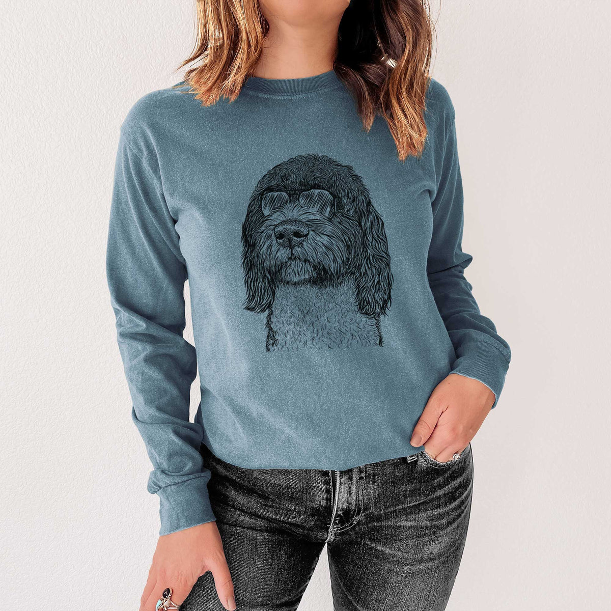 Aviator Chris the Portuguese Water Dog - Men's Heavyweight 100% Cotton Long Sleeve