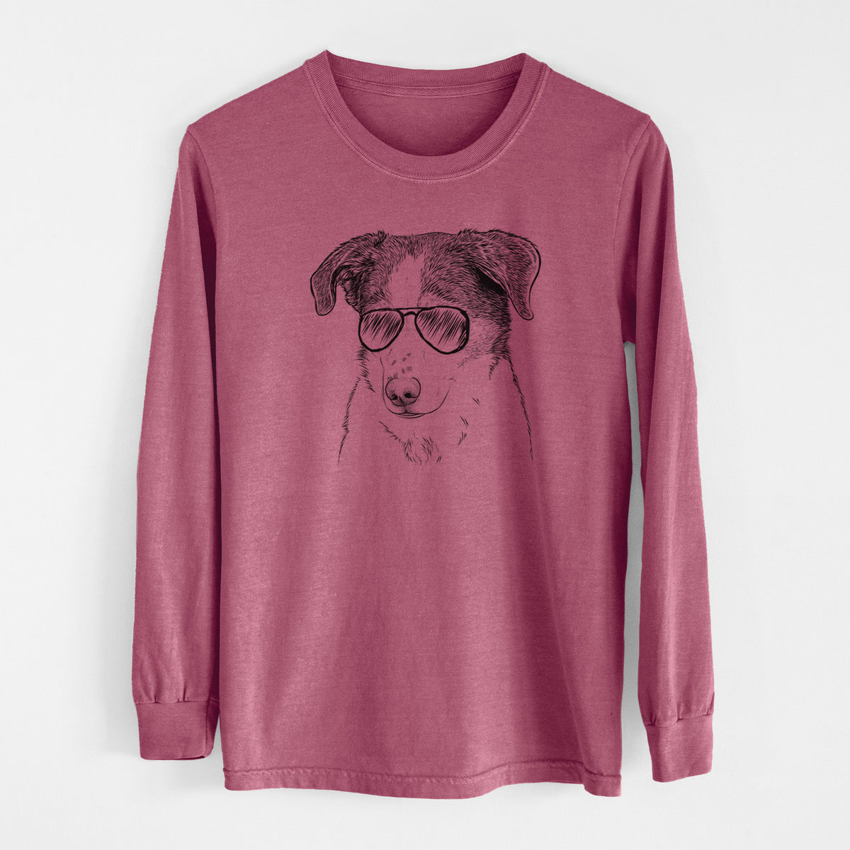 Aviator Coco the Beagle Mix - Men's Heavyweight 100% Cotton Long Sleeve