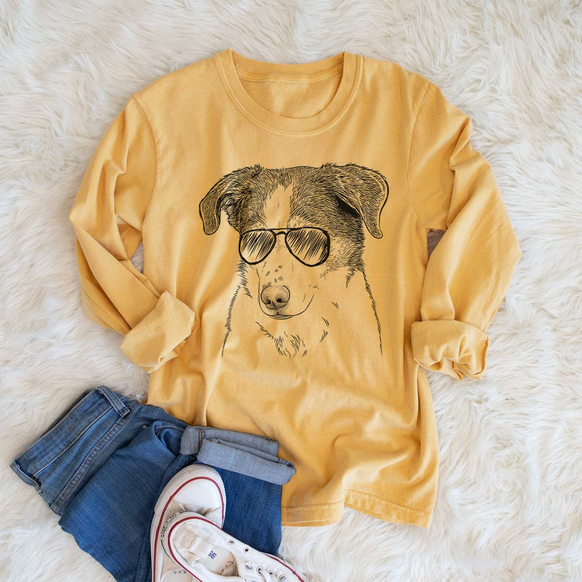 Aviator Coco the Beagle Mix - Men's Heavyweight 100% Cotton Long Sleeve