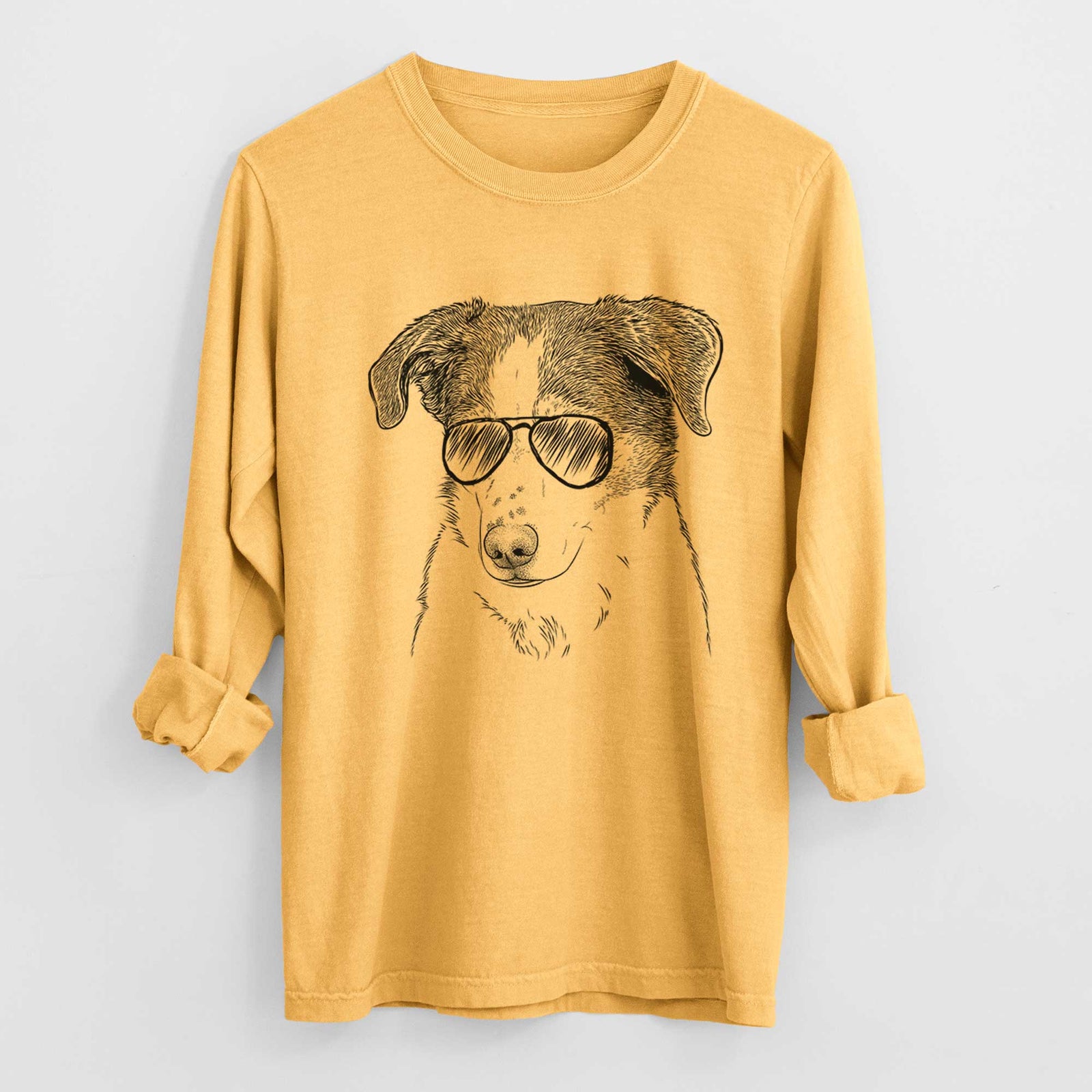 Aviator Coco the Beagle Mix - Men's Heavyweight 100% Cotton Long Sleeve