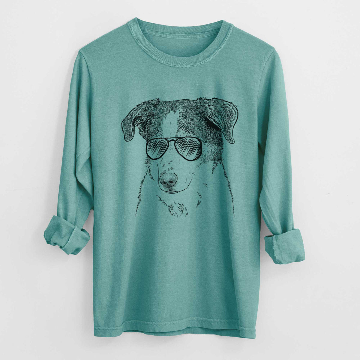 Aviator Coco the Beagle Mix - Men's Heavyweight 100% Cotton Long Sleeve