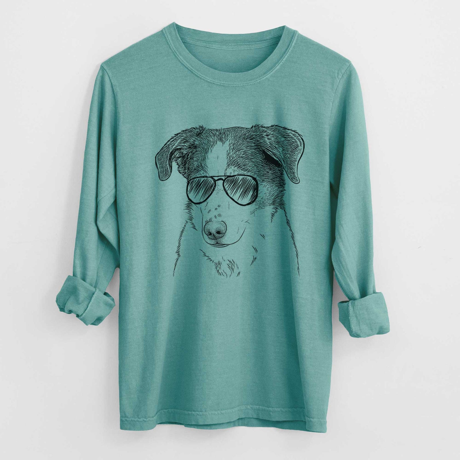 Aviator Coco the Beagle Mix - Men's Heavyweight 100% Cotton Long Sleeve