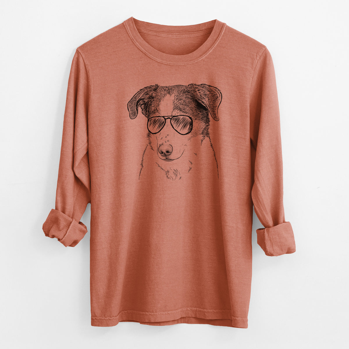 Aviator Coco the Beagle Mix - Men's Heavyweight 100% Cotton Long Sleeve