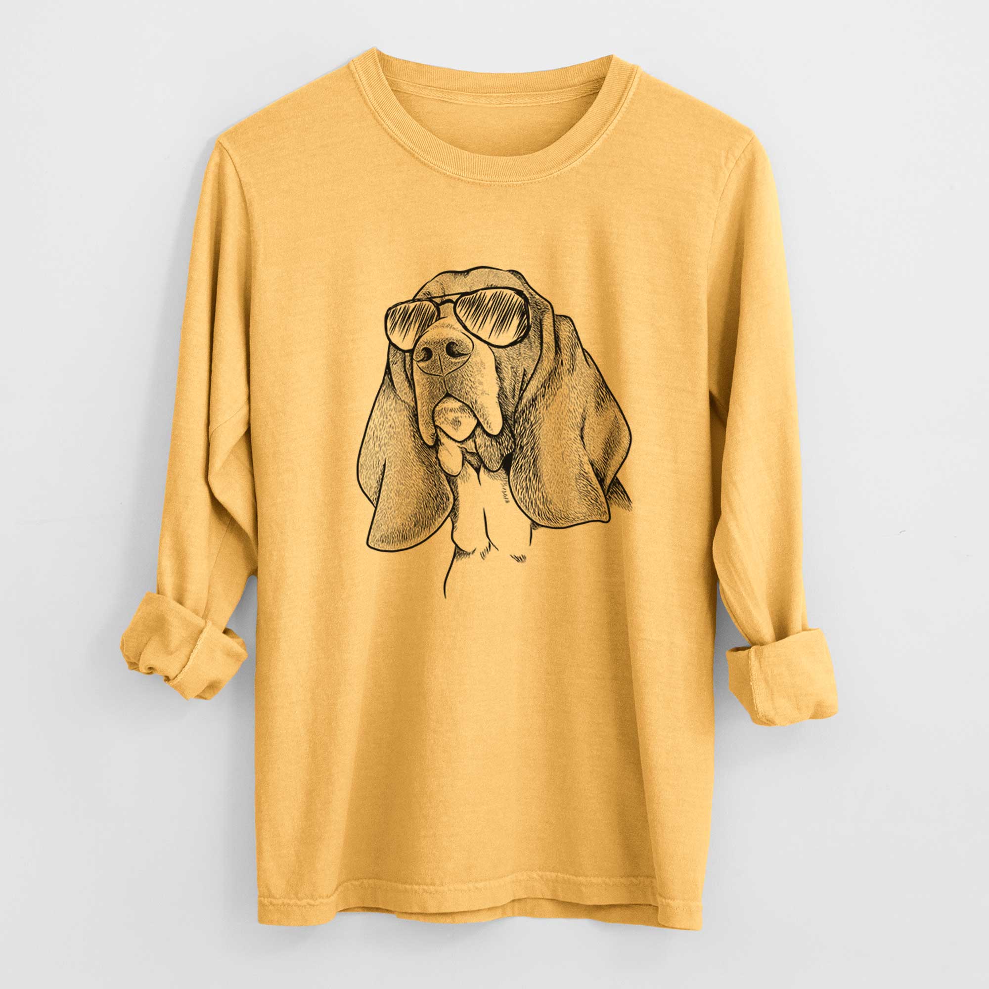 Aviator Cooper the Basset Hound - Men's Heavyweight 100% Cotton Long Sleeve