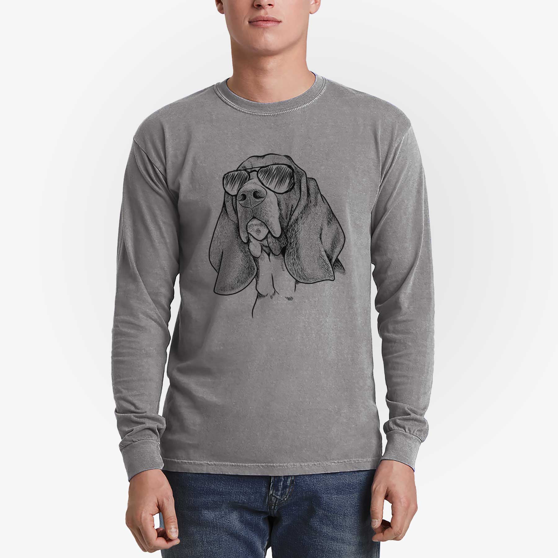 Aviator Cooper the Basset Hound - Men's Heavyweight 100% Cotton Long Sleeve