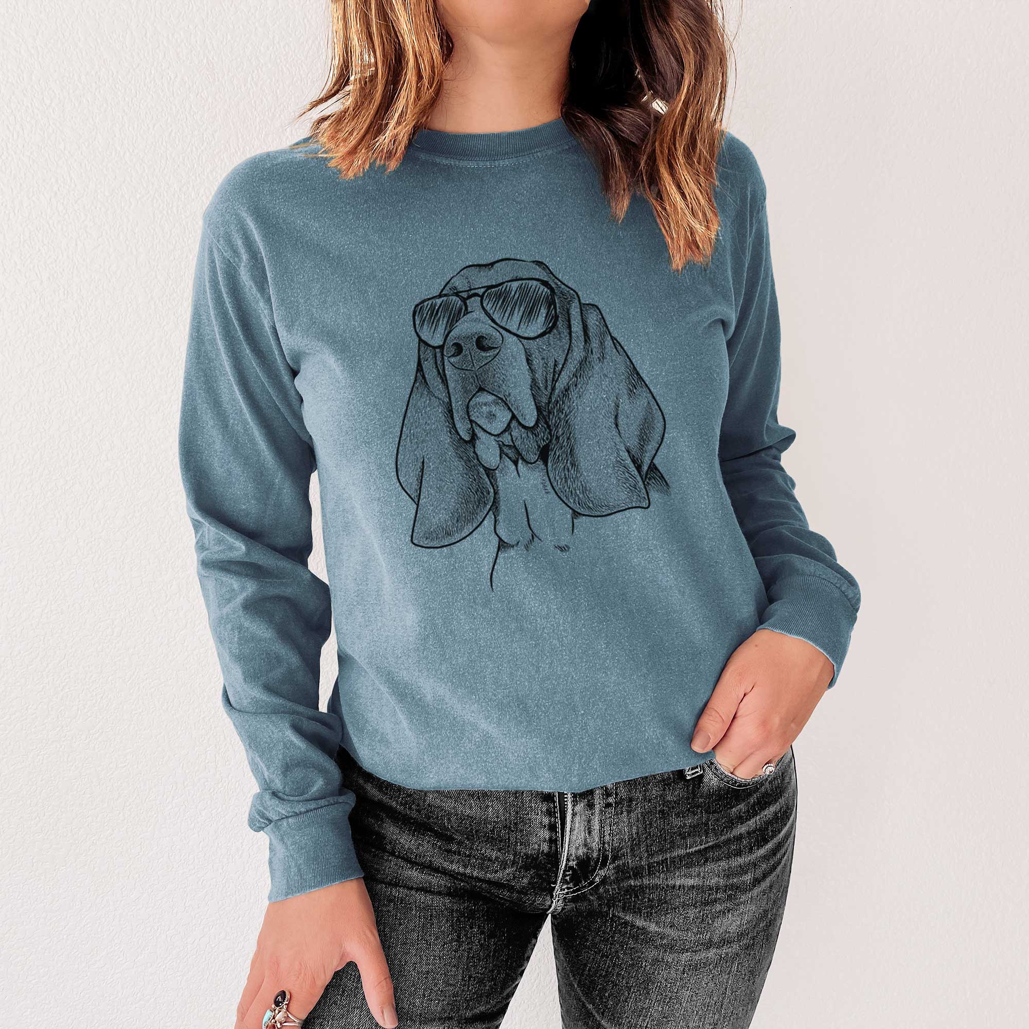 Aviator Cooper the Basset Hound - Men's Heavyweight 100% Cotton Long Sleeve