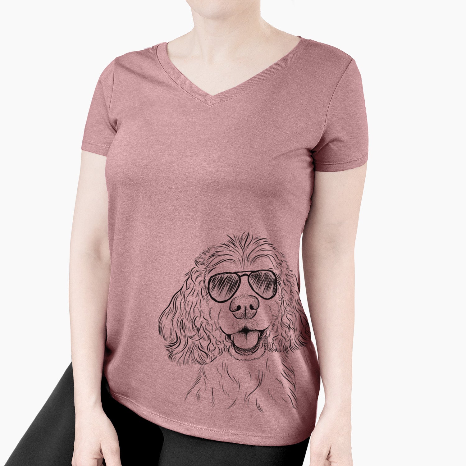 Aviator Cricket the American Cocker Spaniel - Women's V-neck Shirt