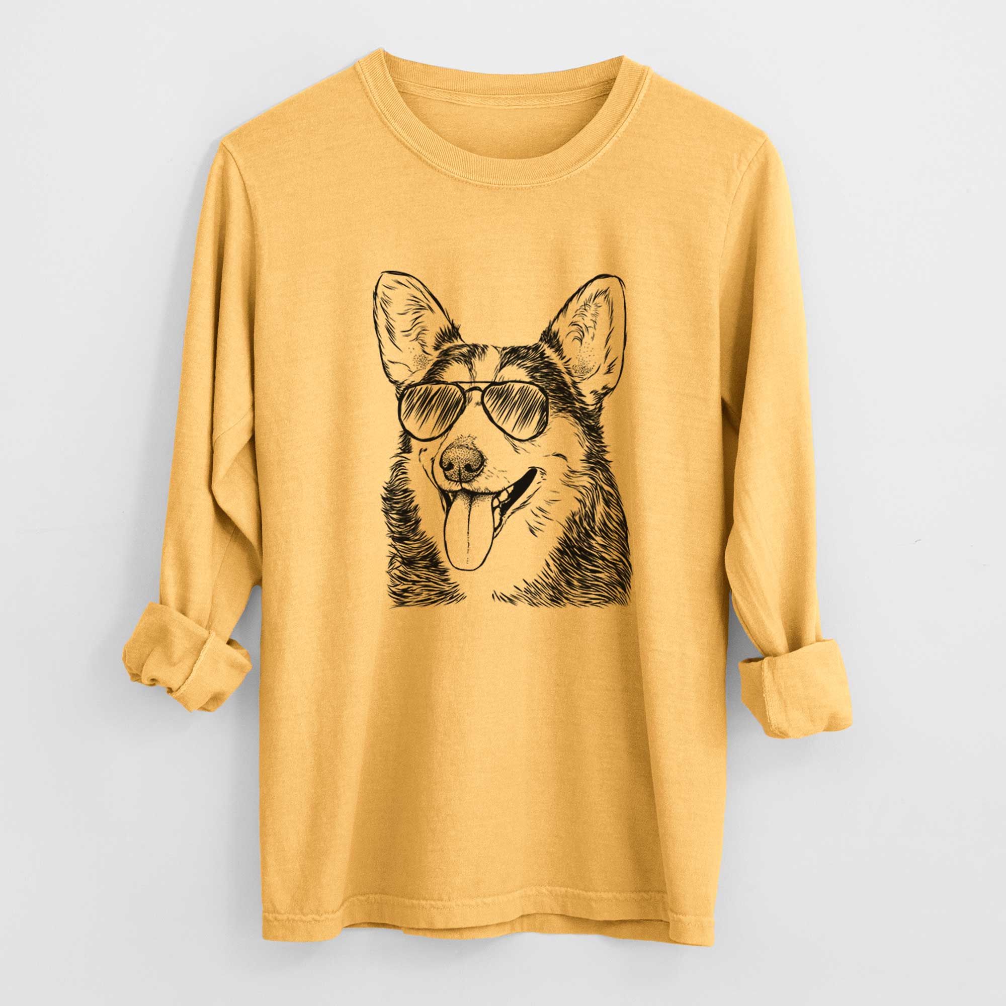 Aviator Darma the Corgi - Men's Heavyweight 100% Cotton Long Sleeve