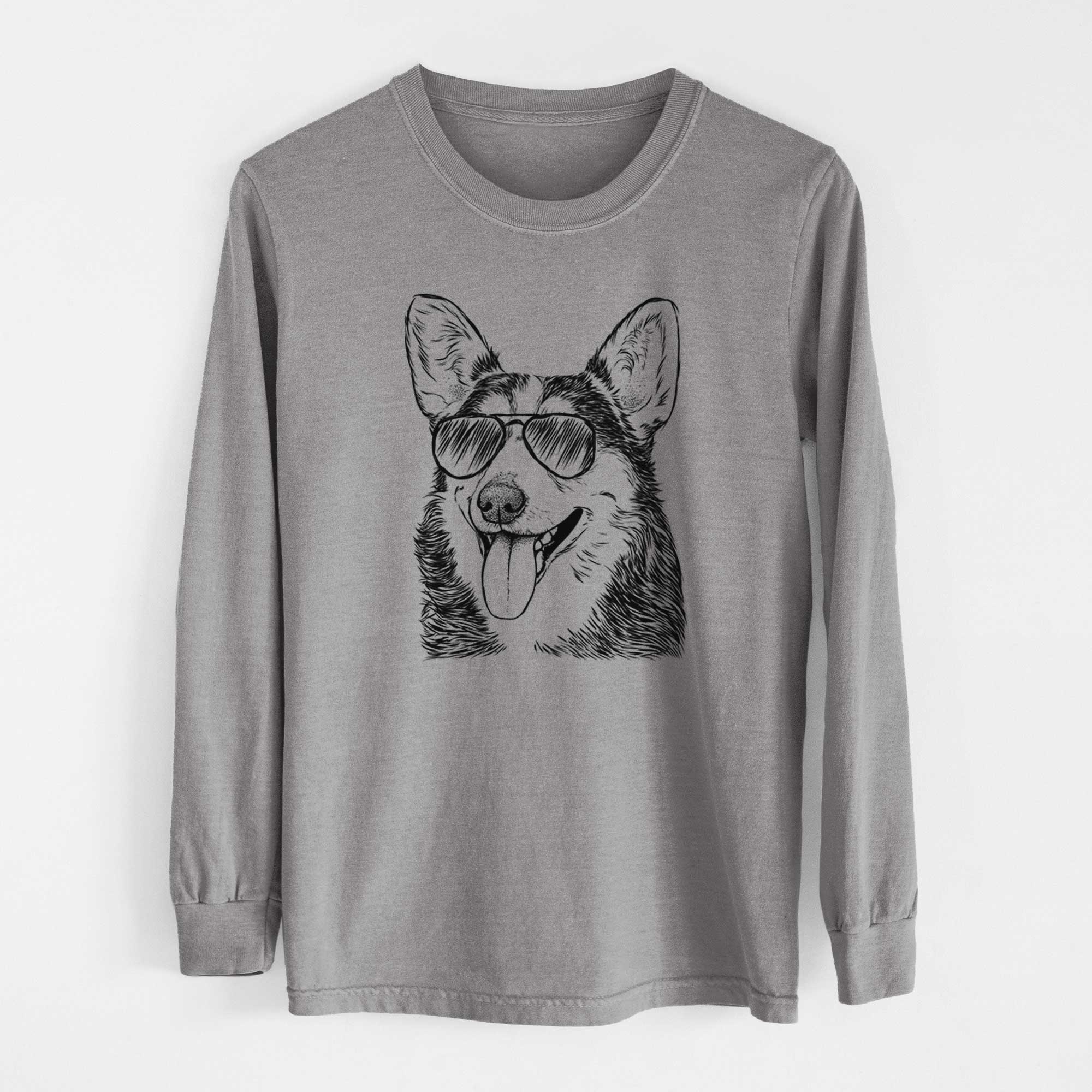 Aviator Darma the Corgi - Men's Heavyweight 100% Cotton Long Sleeve