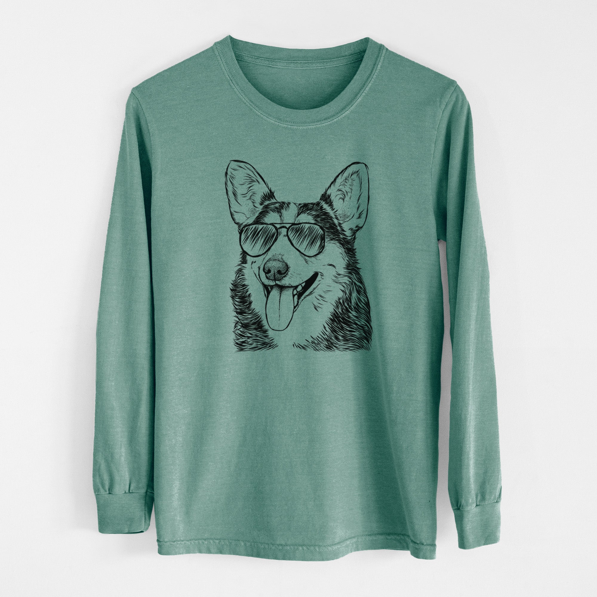 Aviator Darma the Corgi - Men's Heavyweight 100% Cotton Long Sleeve