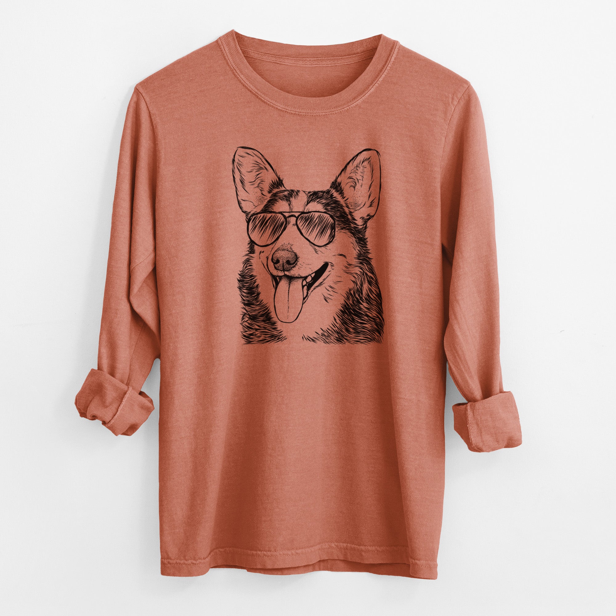 Aviator Darma the Corgi - Men's Heavyweight 100% Cotton Long Sleeve