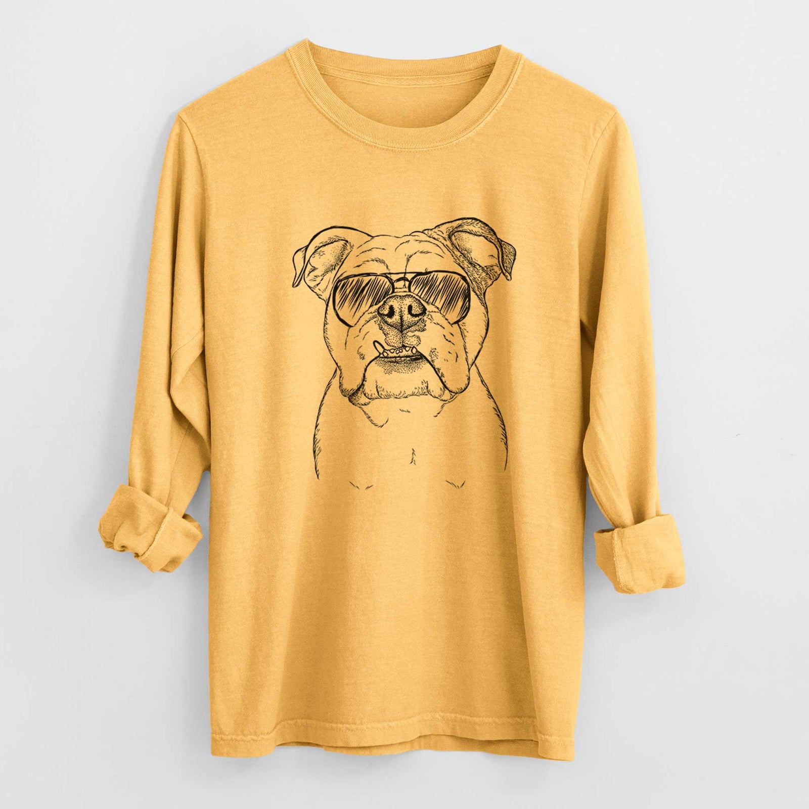 Aviator Dazy the English Bulldog - Men's Heavyweight 100% Cotton Long Sleeve