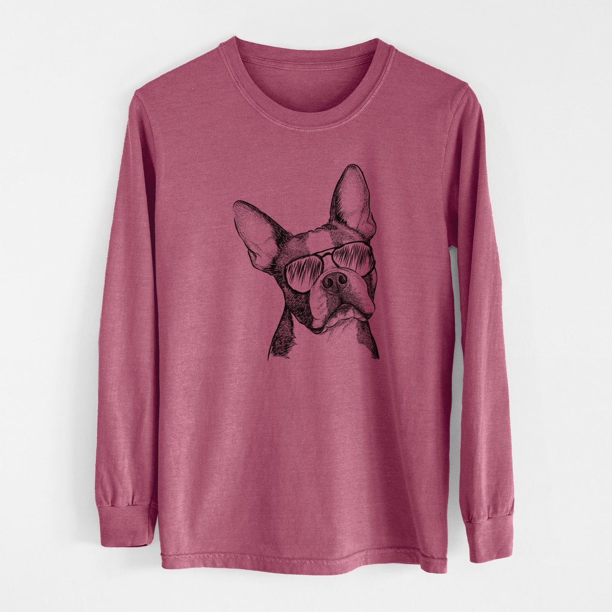 Aviator Dee Dee the Boston Terrier - Men's Heavyweight 100% Cotton Long Sleeve