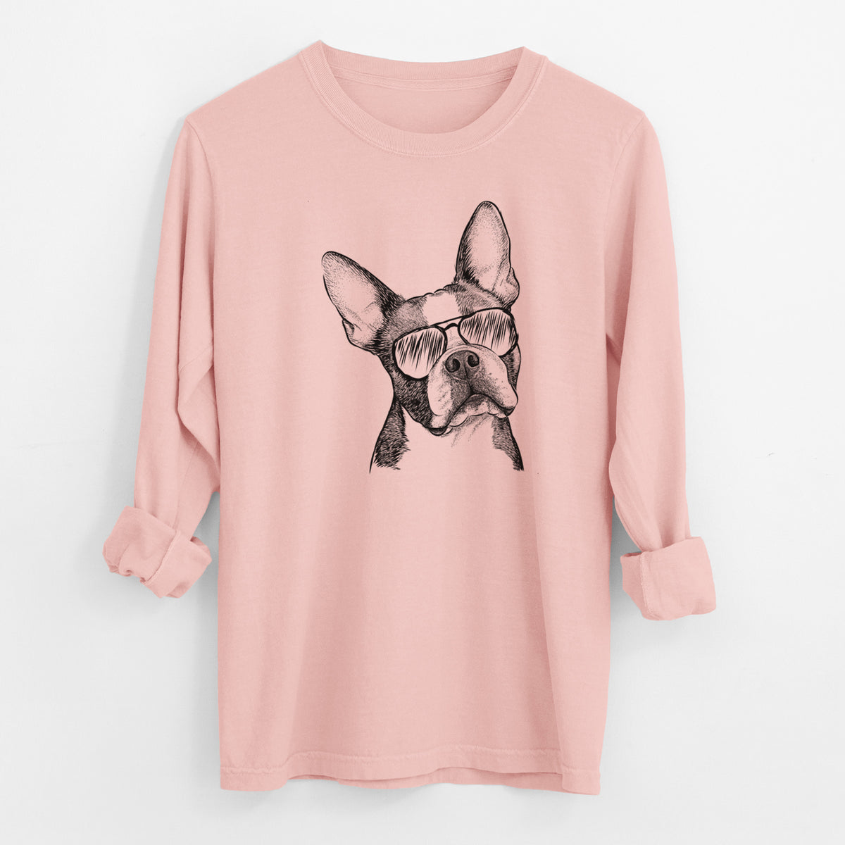 Aviator Dee Dee the Boston Terrier - Men's Heavyweight 100% Cotton Long Sleeve