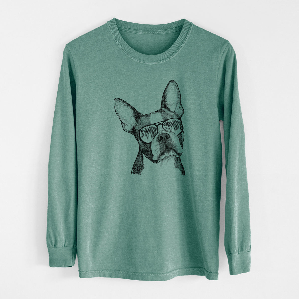 Aviator Dee Dee the Boston Terrier - Men's Heavyweight 100% Cotton Long Sleeve