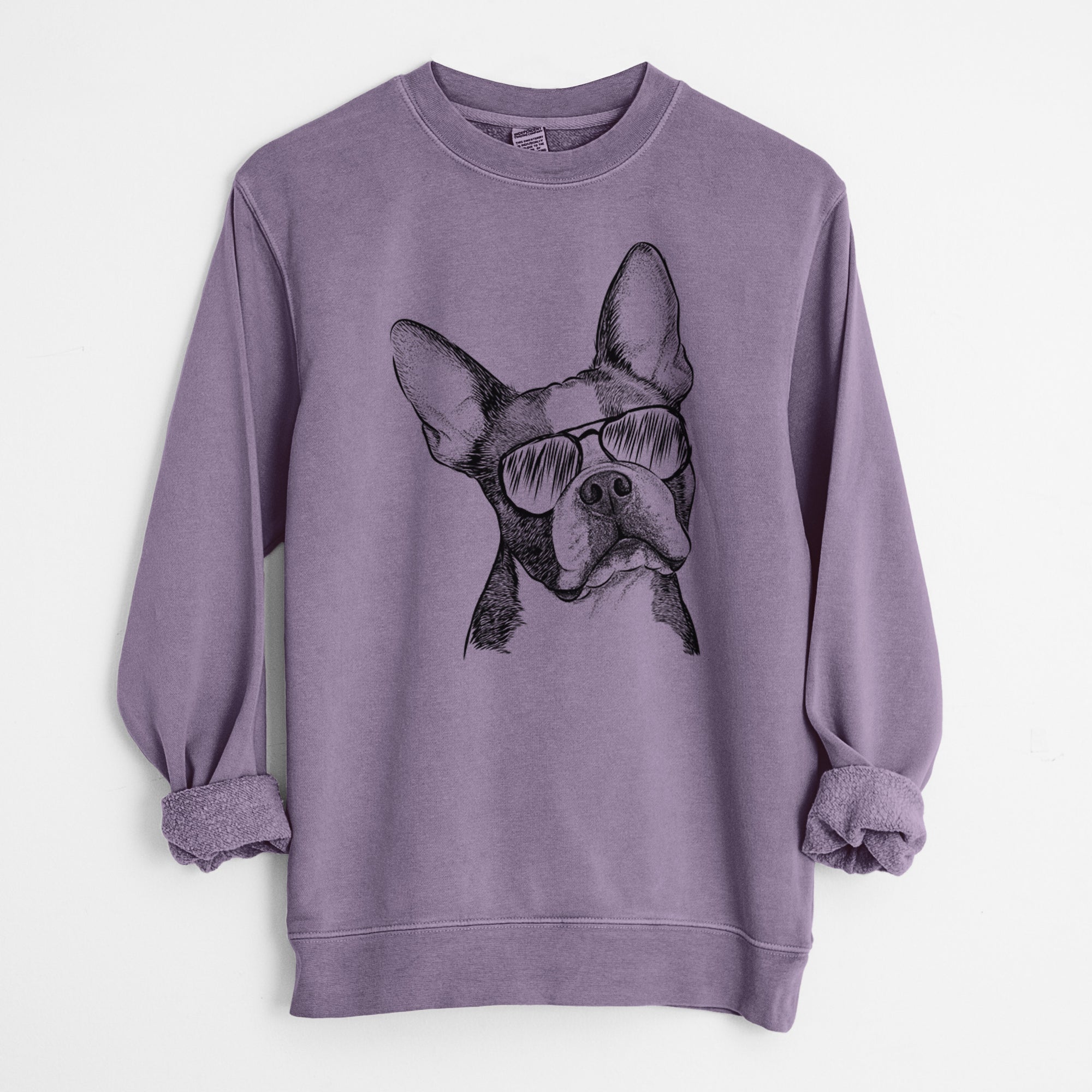 Aviator Dee Dee the Boston Terrier - Unisex Pigment Dyed Crew Sweatshirt