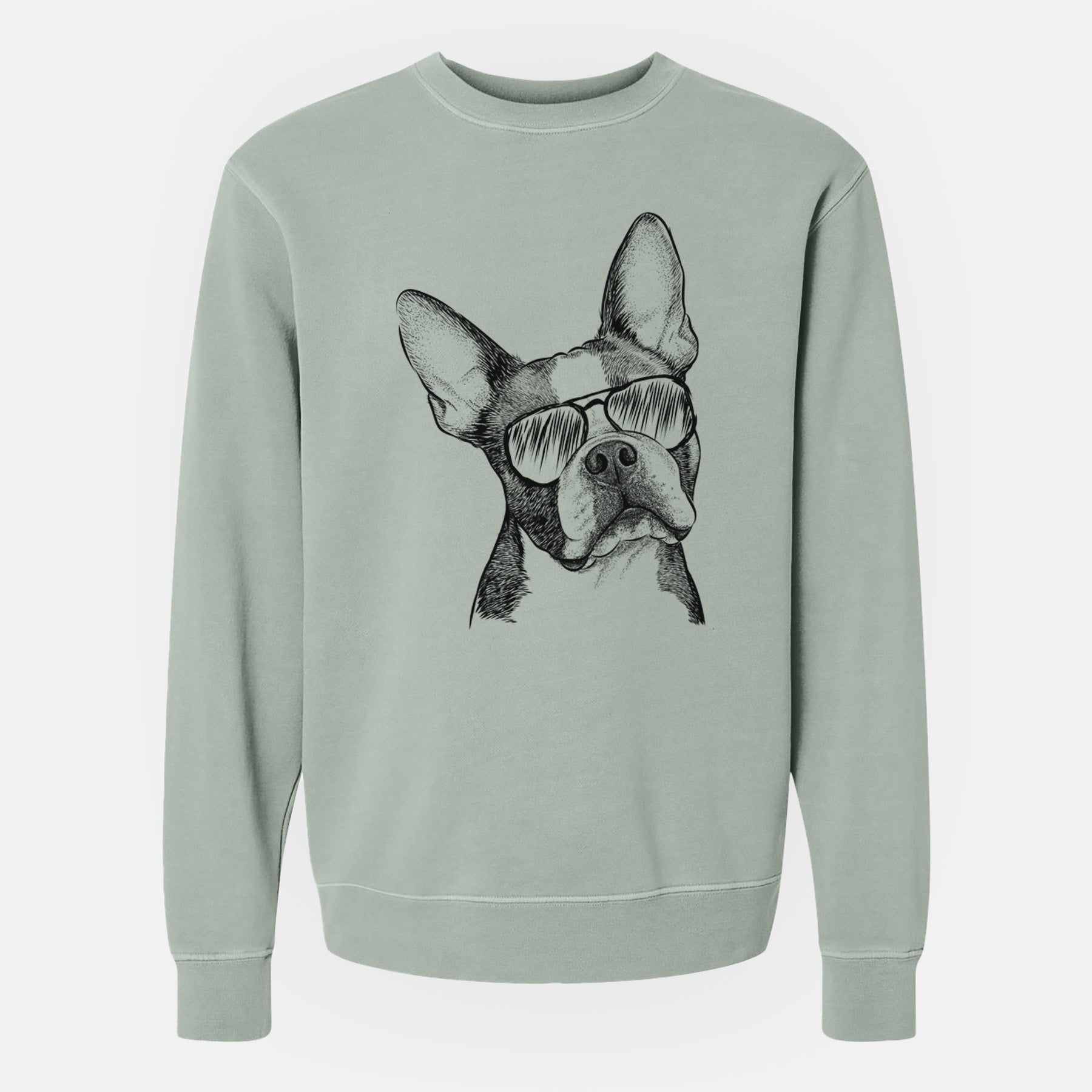 Aviator Dee Dee the Boston Terrier - Unisex Pigment Dyed Crew Sweatshirt