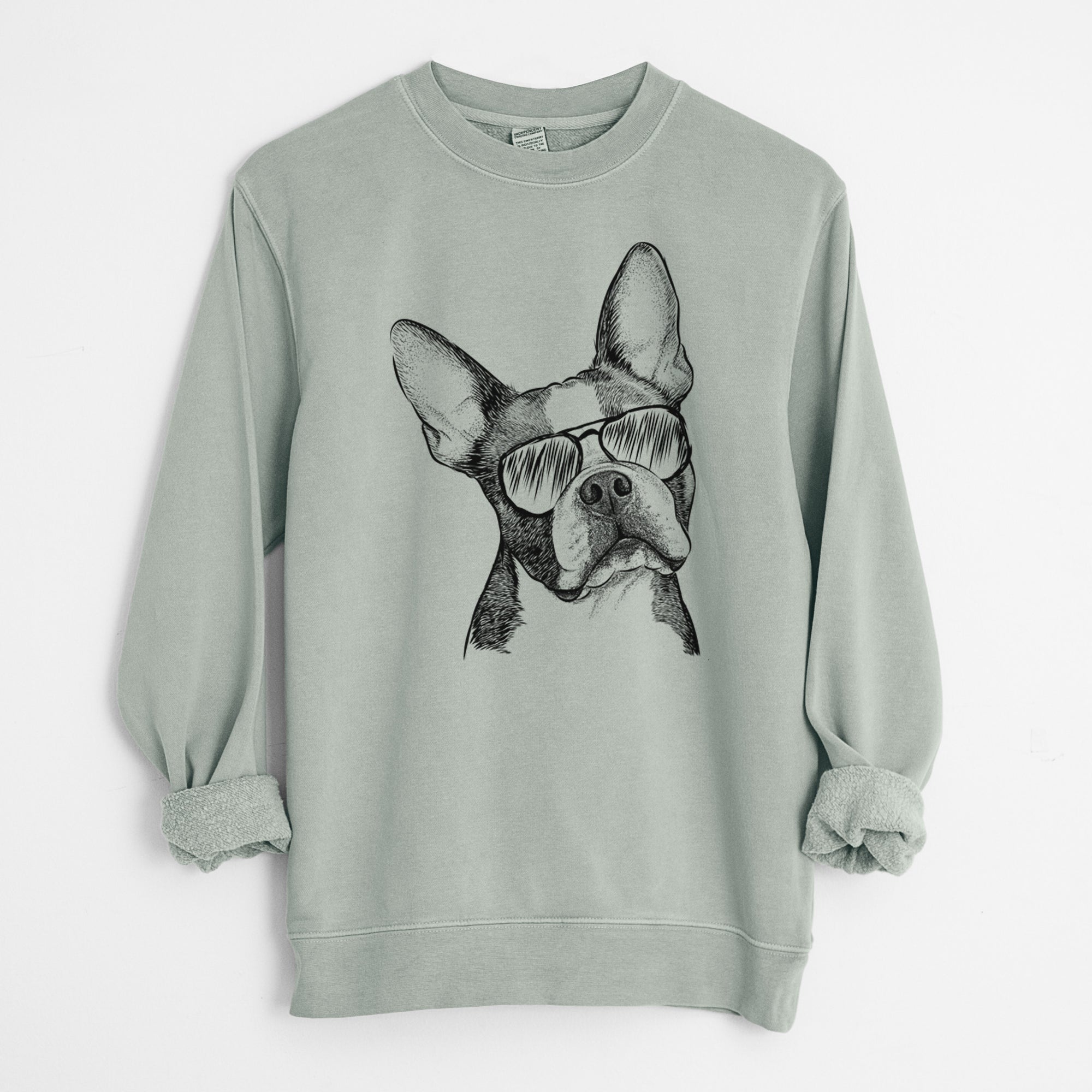 Aviator Dee Dee the Boston Terrier - Unisex Pigment Dyed Crew Sweatshirt