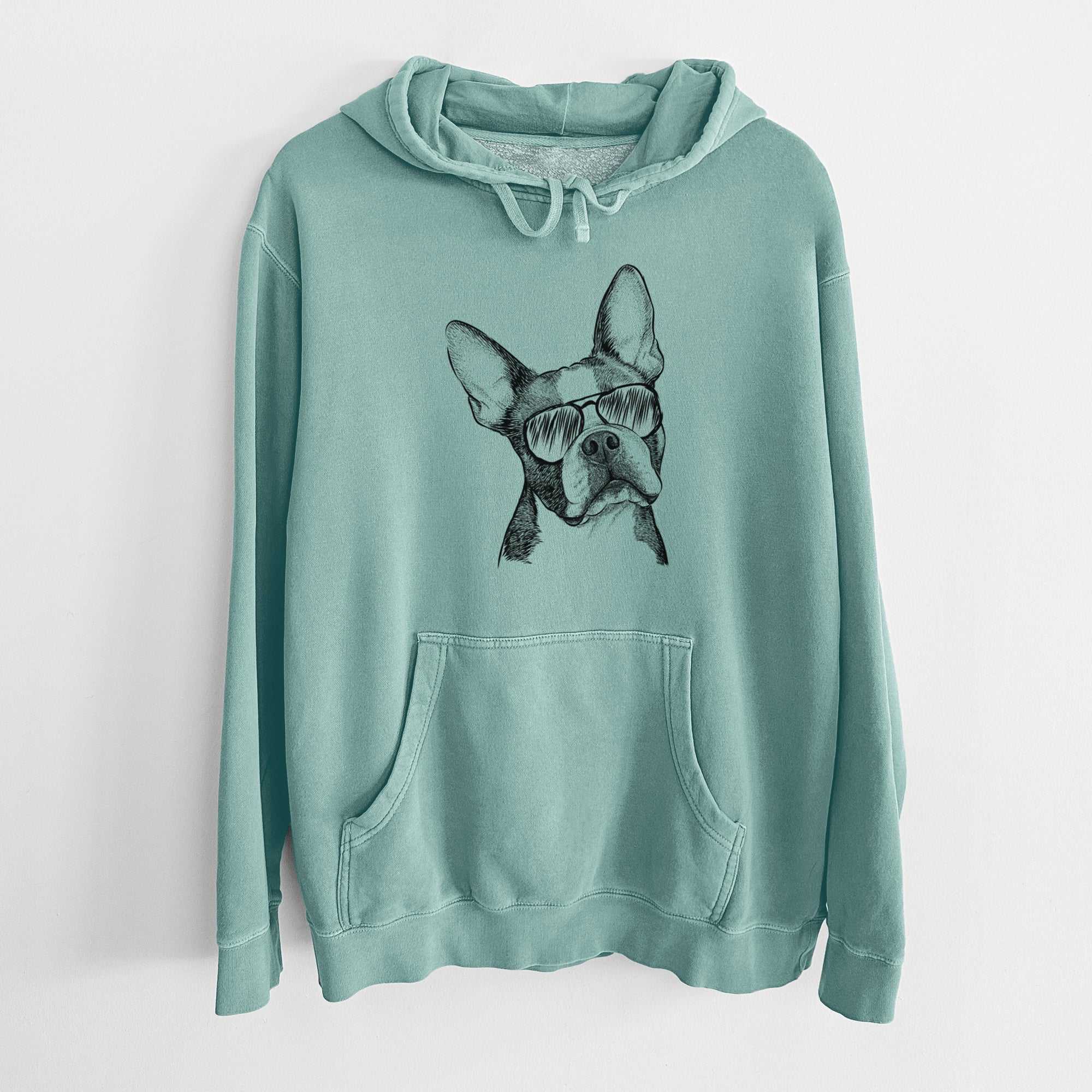 Aviator Dee Dee the Boston Terrier - Unisex Pigment Dyed Hoodie