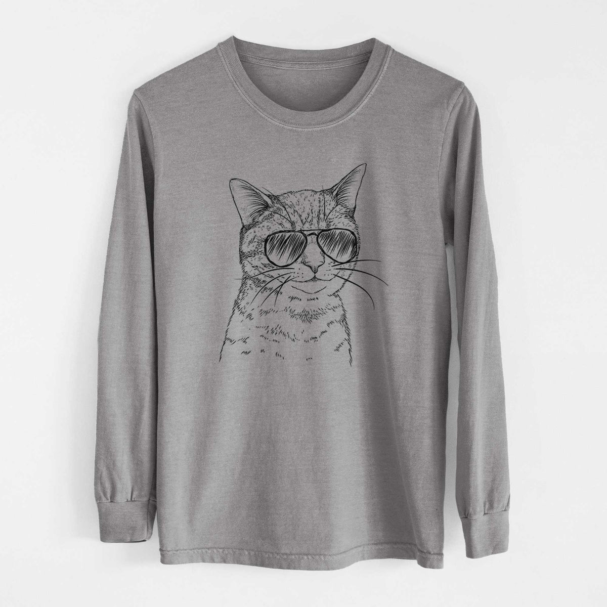 Aviator Dexter the Domestic Shorthair - Men's Heavyweight 100% Cotton Long Sleeve