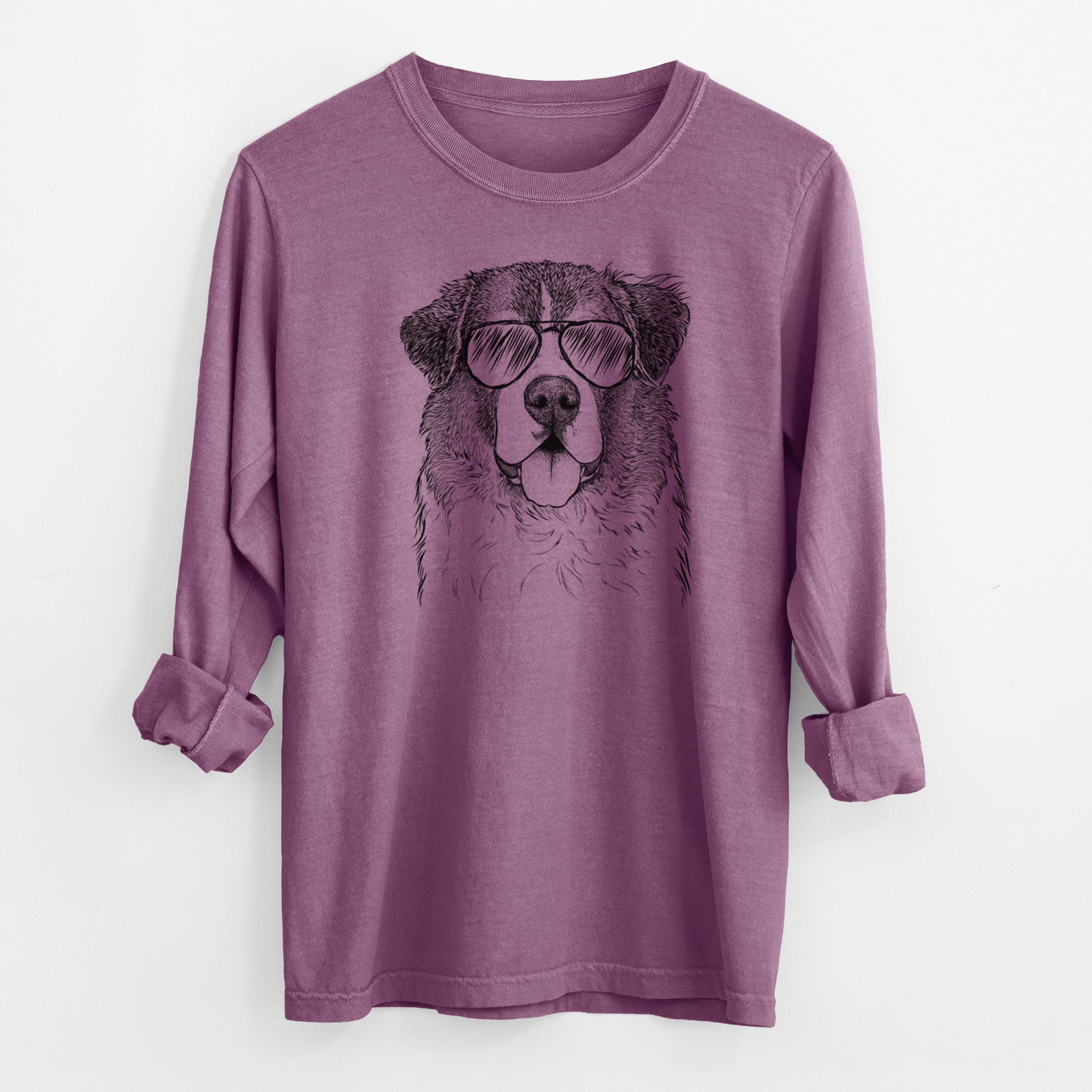 Aviator Dilly the Saint Bernard - Men's Heavyweight 100% Cotton Long Sleeve