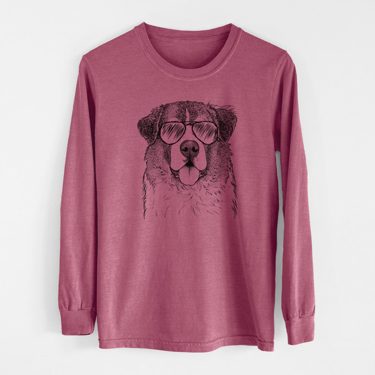 Aviator Dilly the Saint Bernard - Men's Heavyweight 100% Cotton Long Sleeve