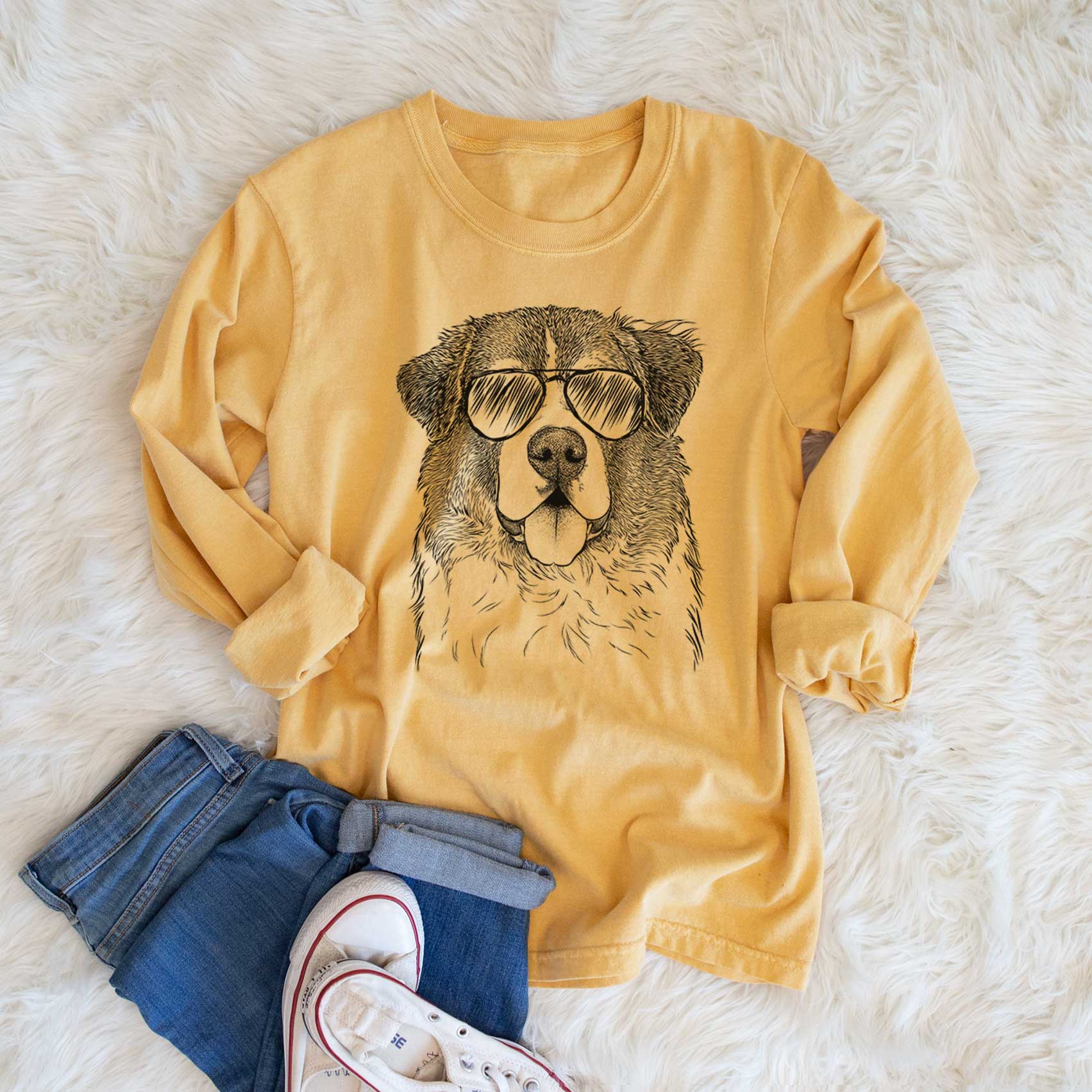 Aviator Dilly the Saint Bernard - Men's Heavyweight 100% Cotton Long Sleeve