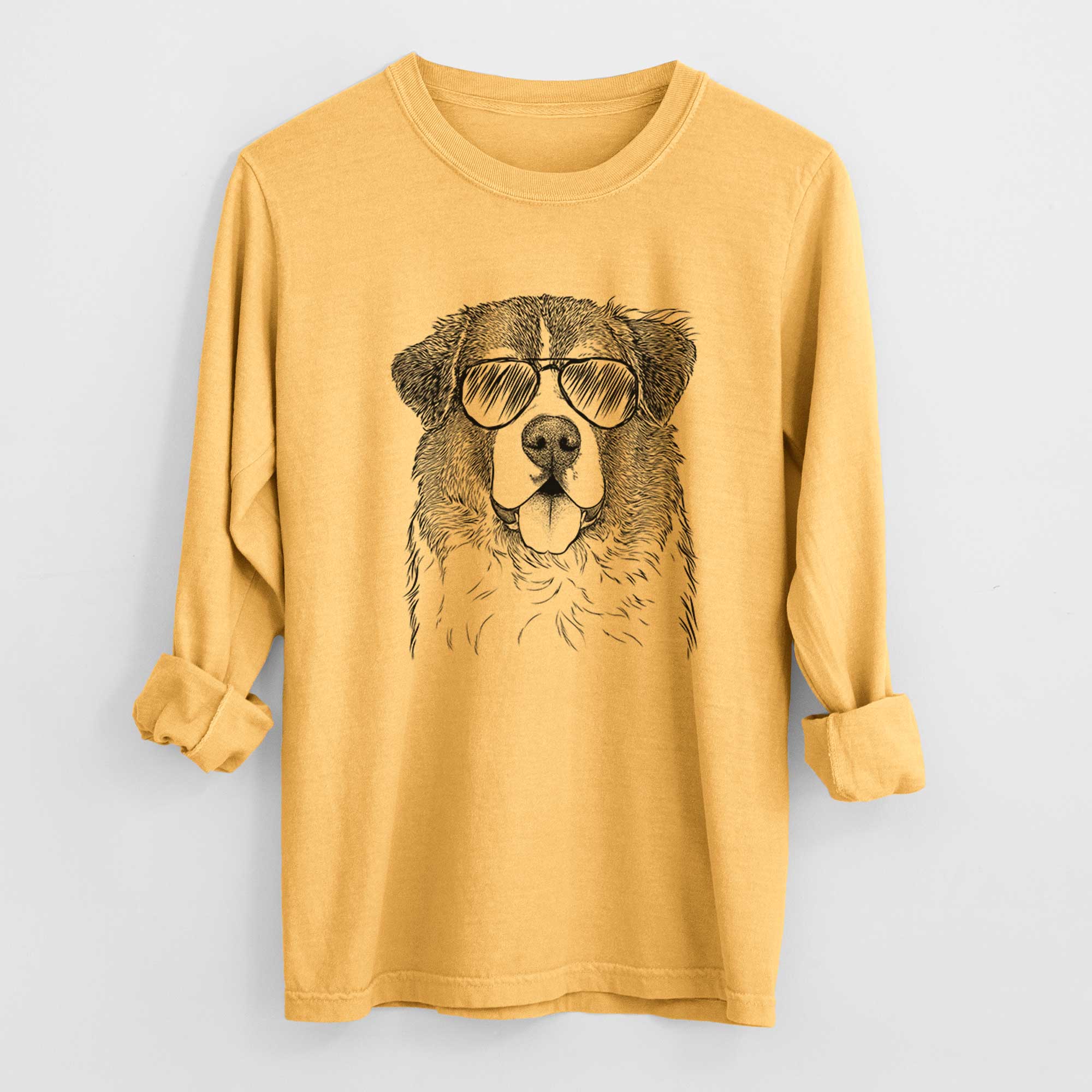 Aviator Dilly the Saint Bernard - Men's Heavyweight 100% Cotton Long Sleeve