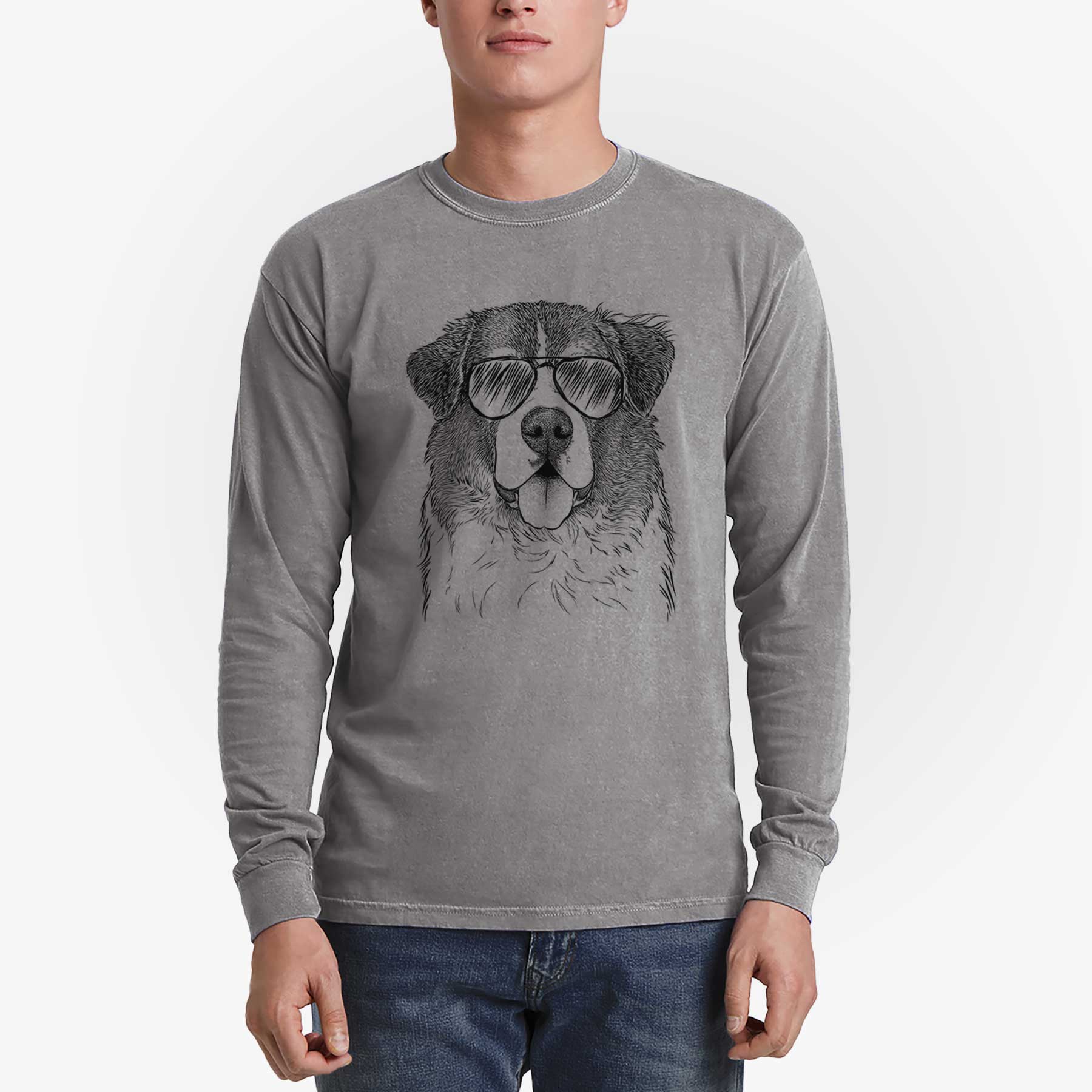 Aviator Dilly the Saint Bernard - Men's Heavyweight 100% Cotton Long Sleeve