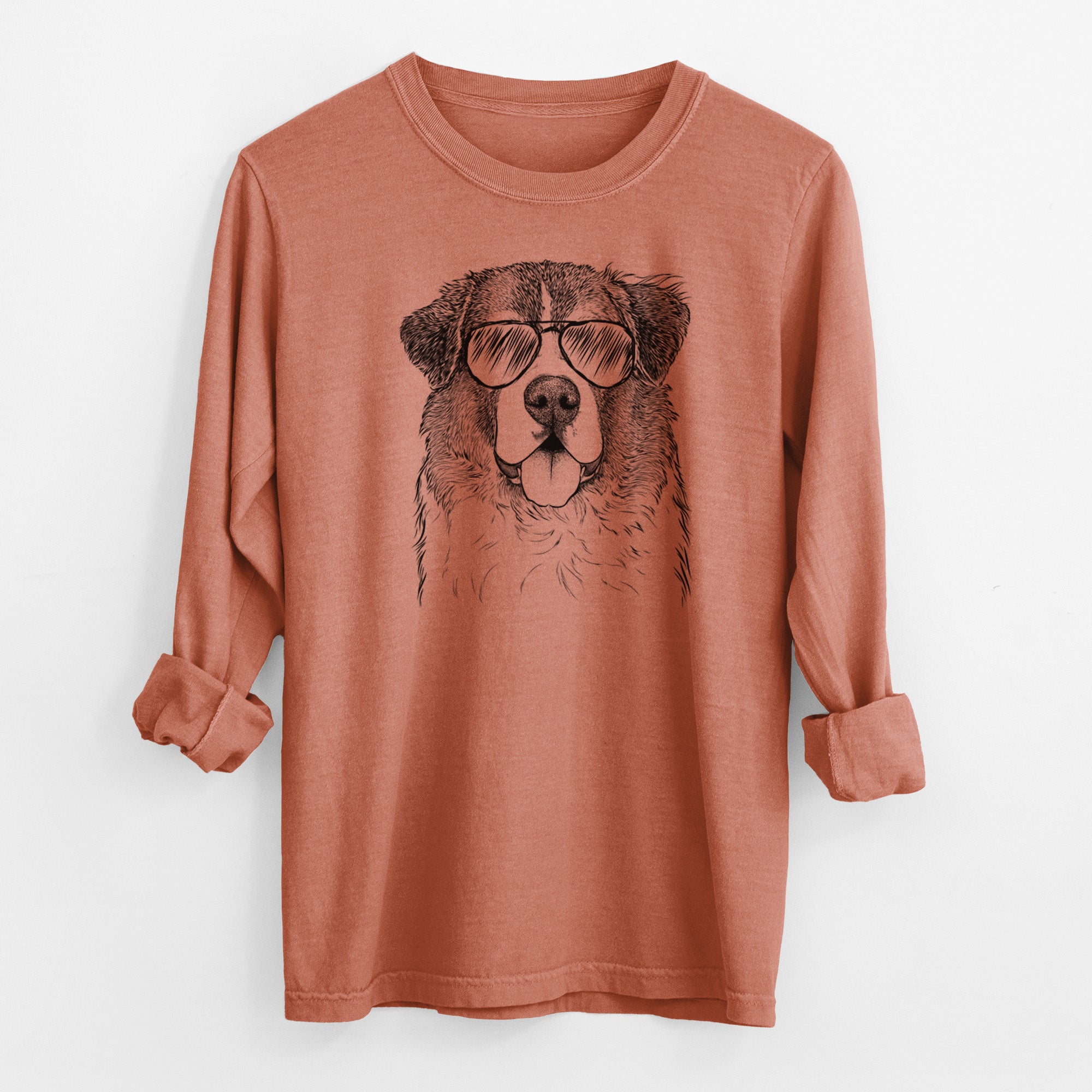 Aviator Dilly the Saint Bernard - Men's Heavyweight 100% Cotton Long Sleeve