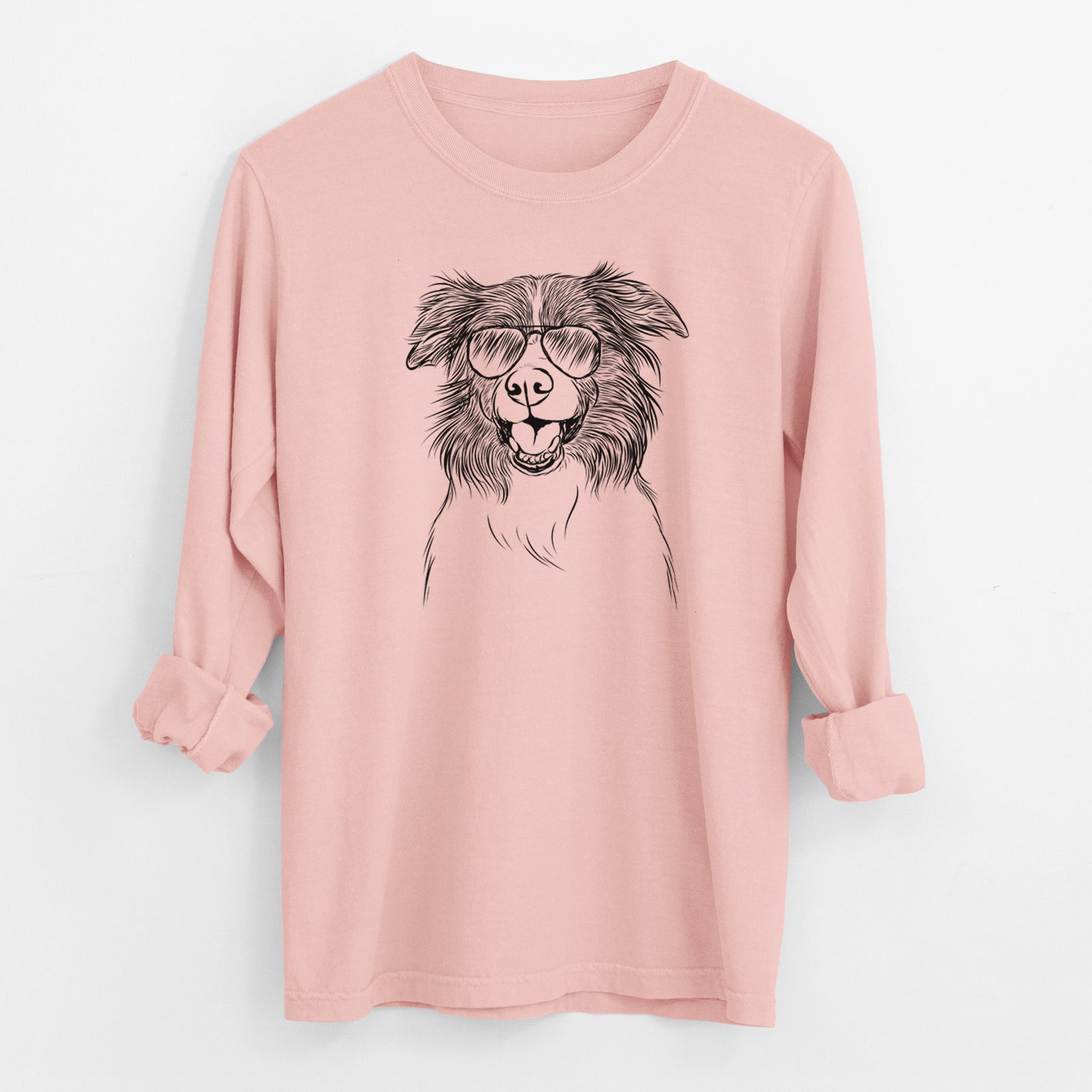 Aviator Dizzy the Border Collie - Men's Heavyweight 100% Cotton Long Sleeve