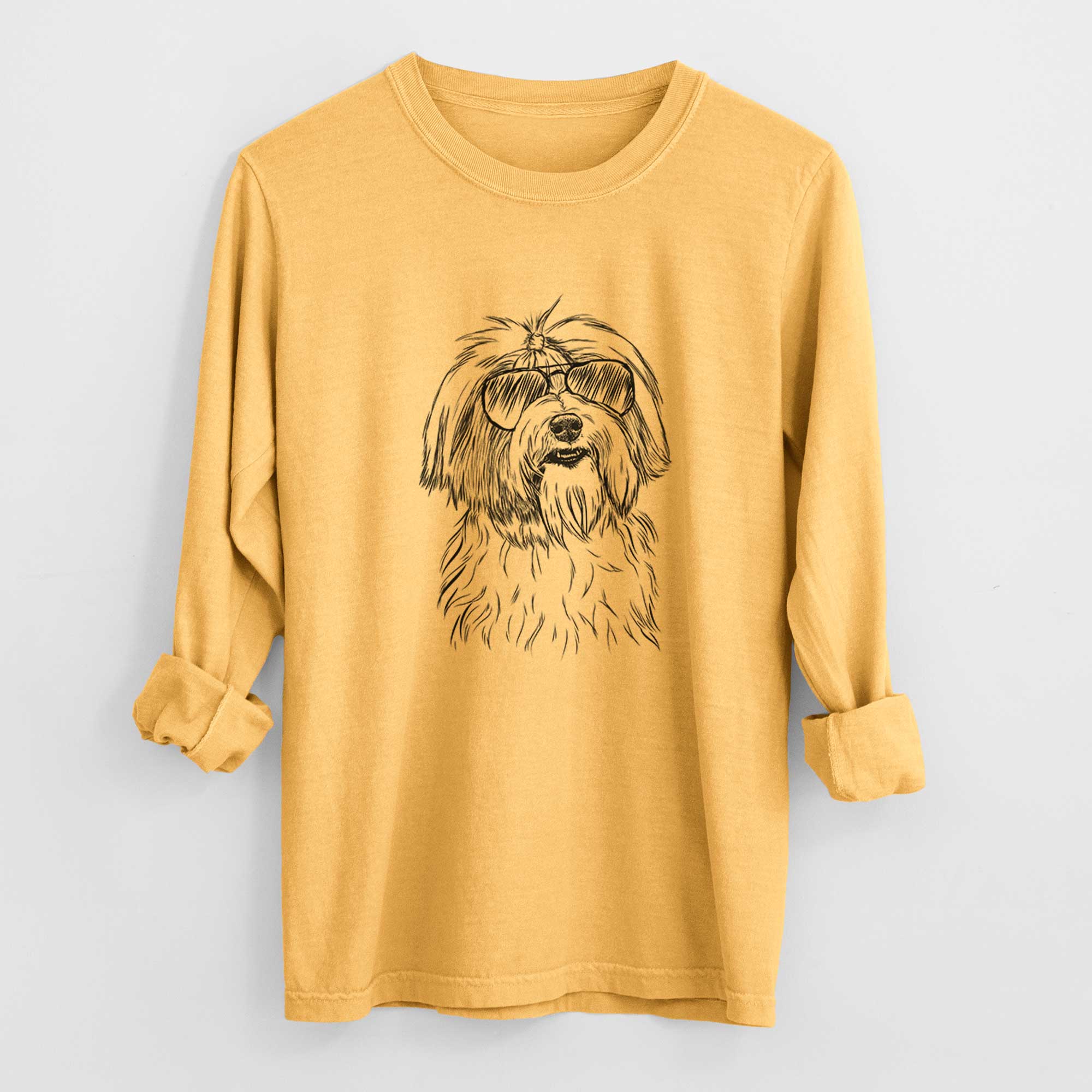 Aviator Dooley the Havanese - Men's Heavyweight 100% Cotton Long Sleeve