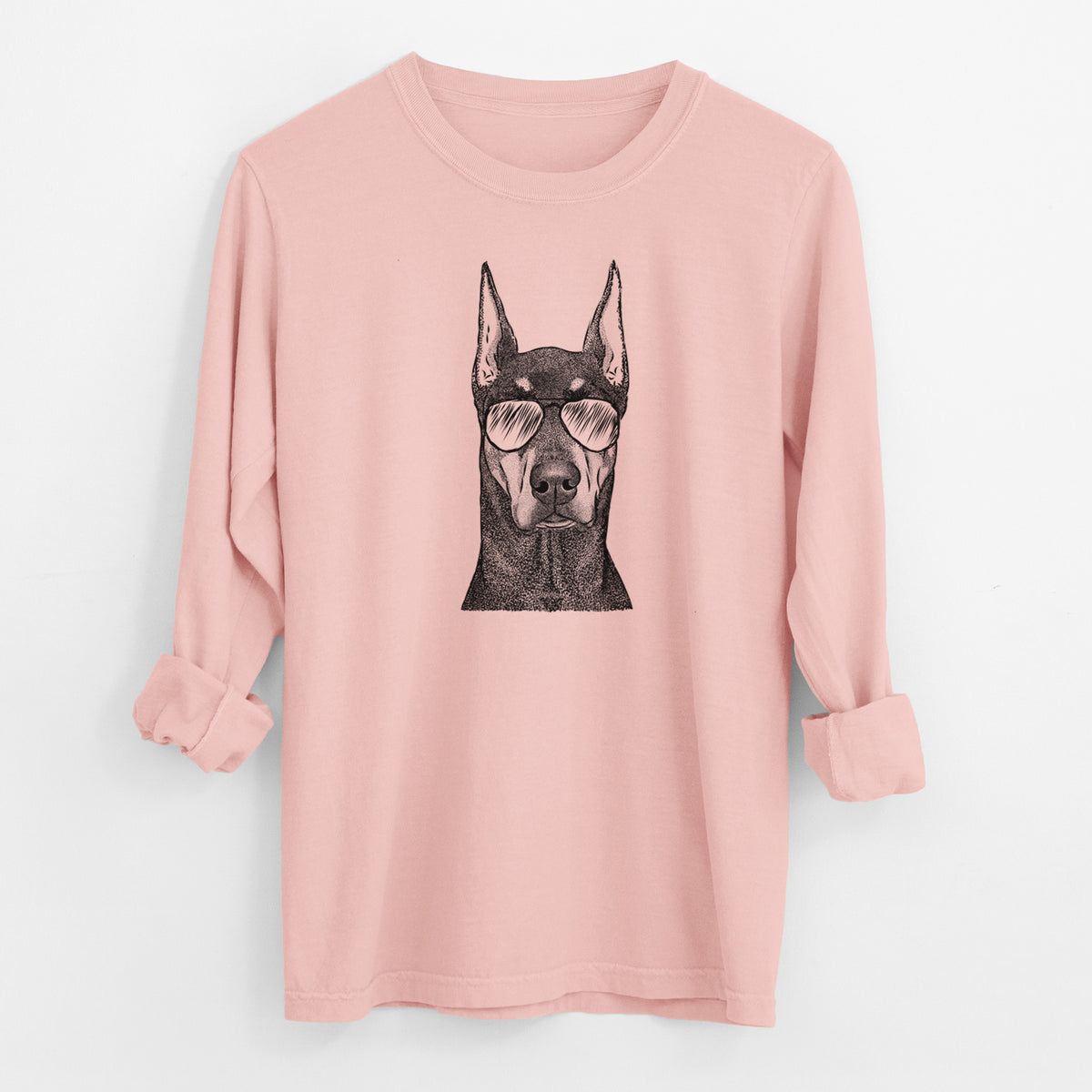 Aviator Drake the Doberman Pinscher - Men's Heavyweight 100% Cotton Long Sleeve