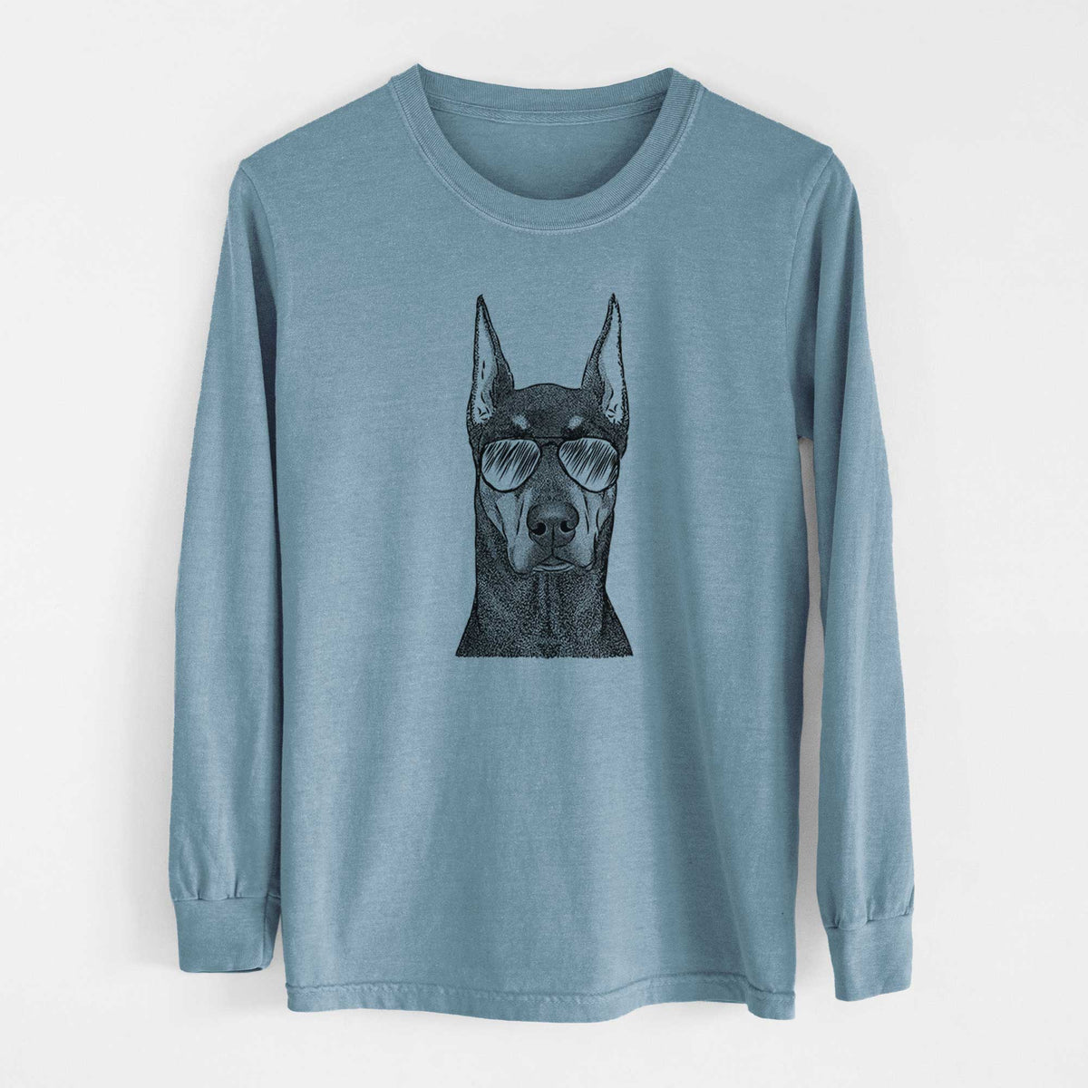 Aviator Drake the Doberman Pinscher - Men's Heavyweight 100% Cotton Long Sleeve