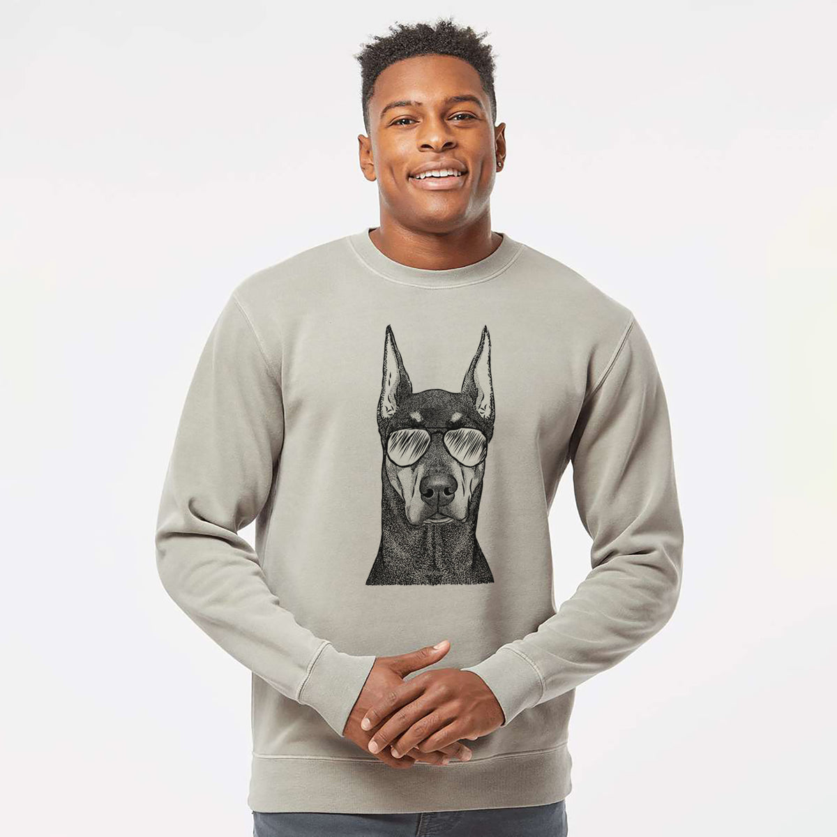 Aviator Drake the Doberman Pinscher - Unisex Pigment Dyed Crew Sweatshirt