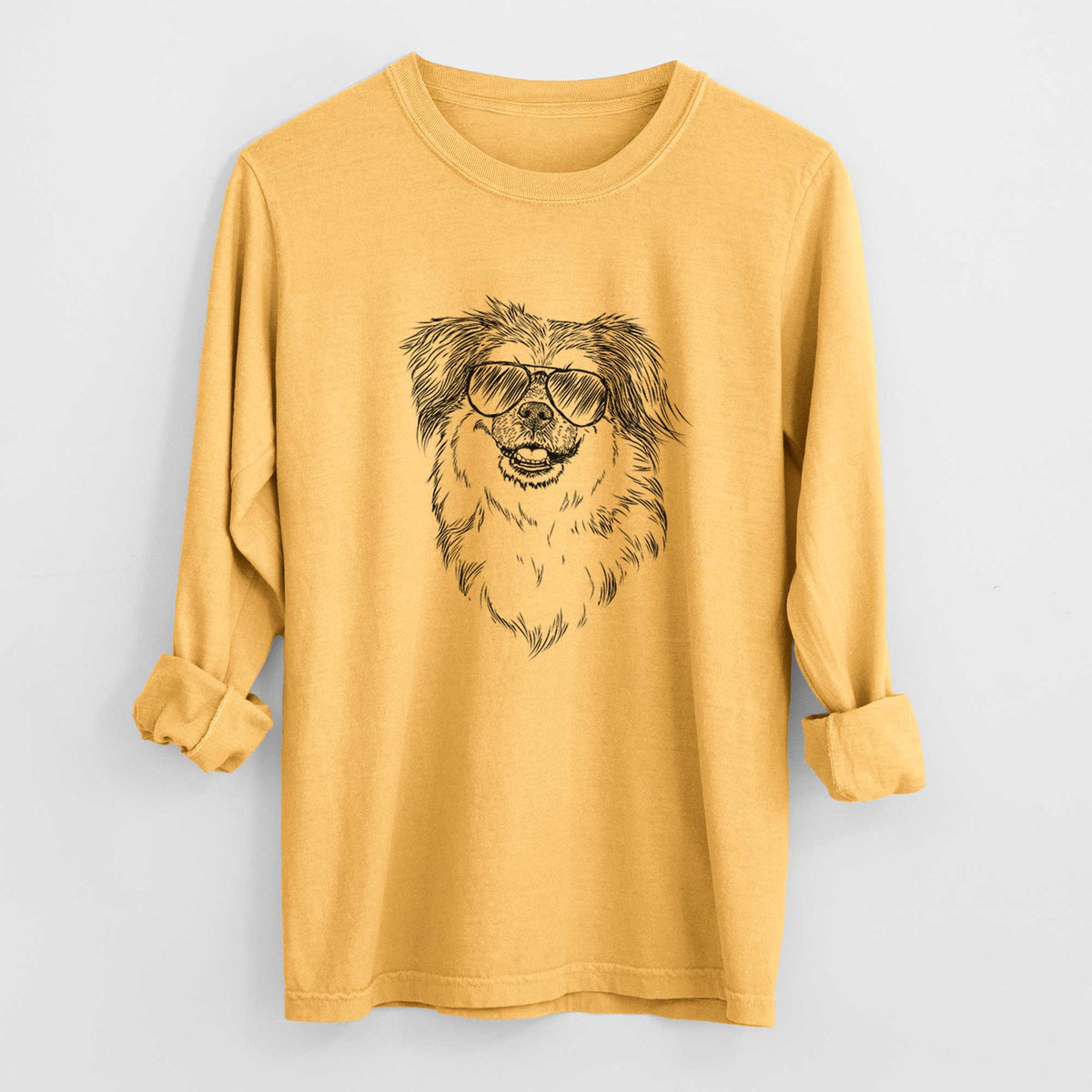 Aviator Ed the Tibetan Spaniel - Men's Heavyweight 100% Cotton Long Sleeve