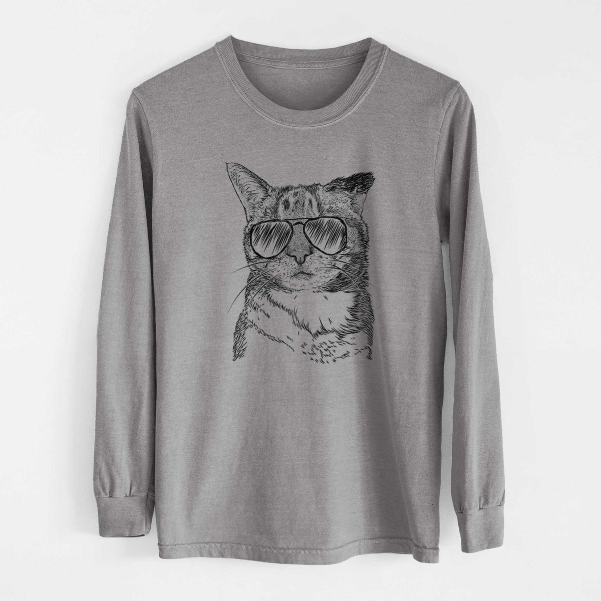 Aviator Eleanor the Domestic Shorthair Cat - Men's Heavyweight 100% Cotton Long Sleeve