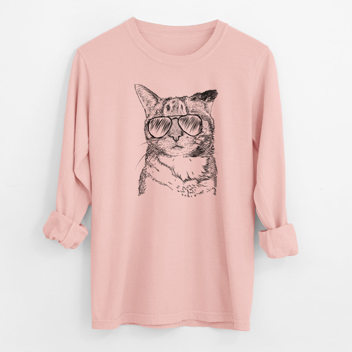 Aviator Eleanor the Domestic Shorthair Cat - Men's Heavyweight 100% Cotton Long Sleeve