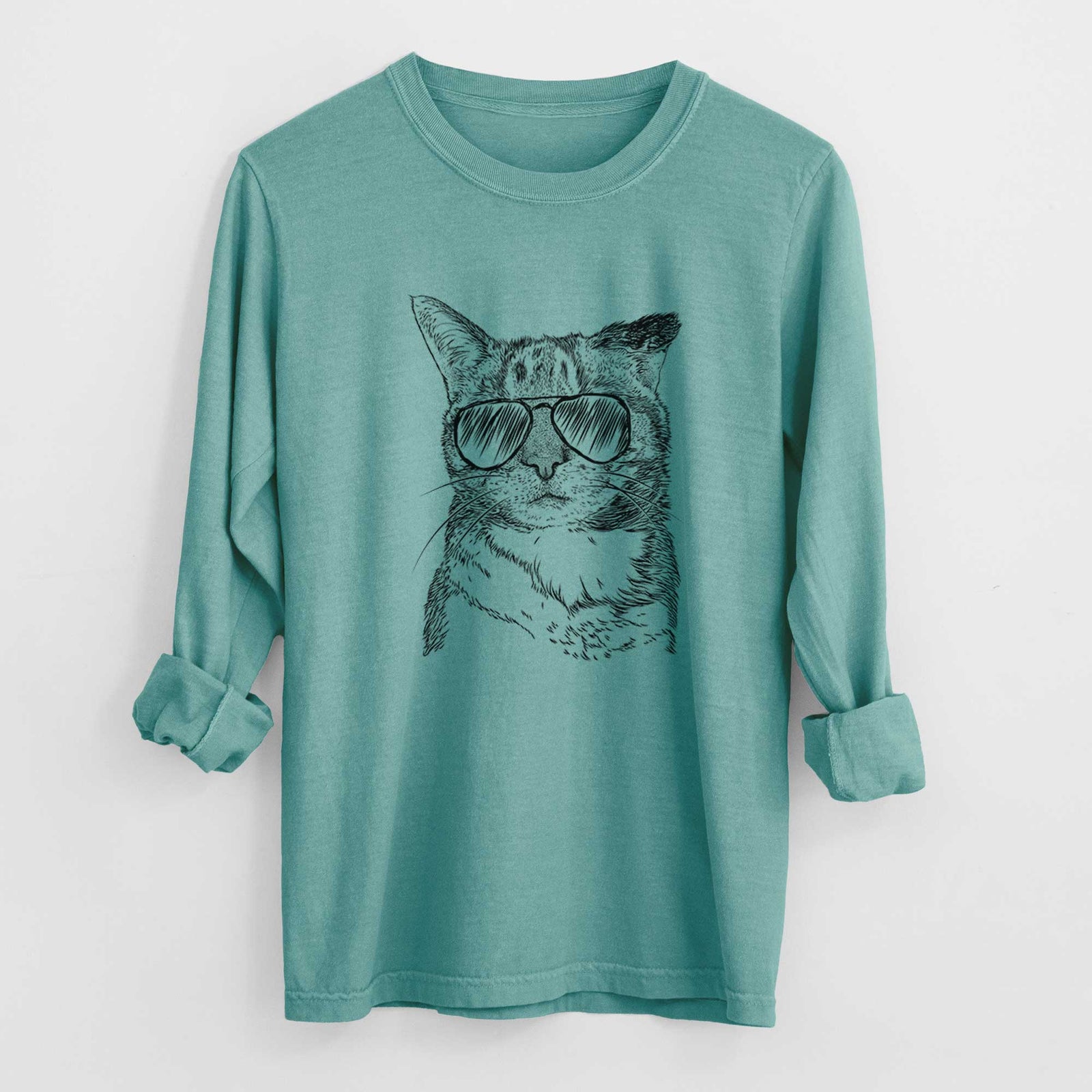 Aviator Eleanor the Domestic Shorthair Cat - Men's Heavyweight 100% Cotton Long Sleeve