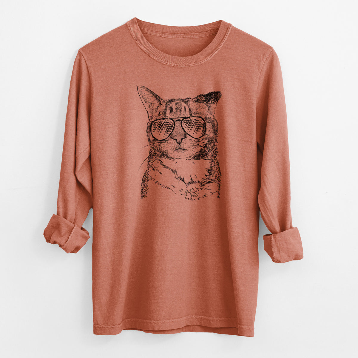 Aviator Eleanor the Domestic Shorthair Cat - Men's Heavyweight 100% Cotton Long Sleeve