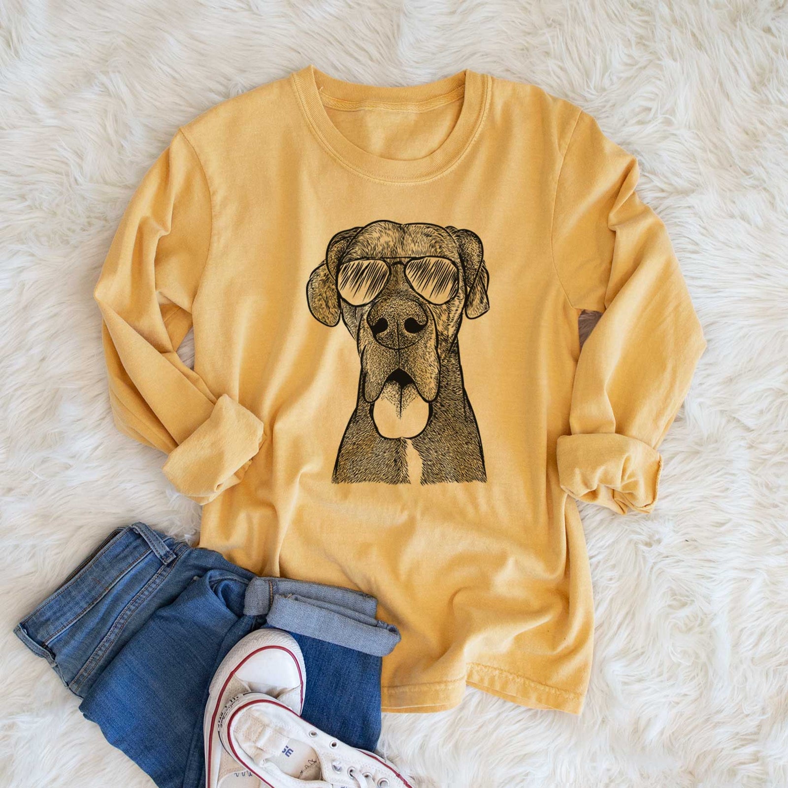 Aviator Eli the Great Dane - Men's Heavyweight 100% Cotton Long Sleeve