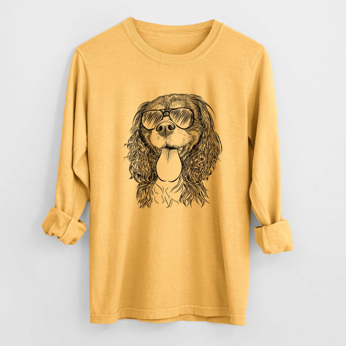 Aviator Elizabeth the Cavalier King Charles Spaniel - Men's Heavyweight 100% Cotton Long Sleeve