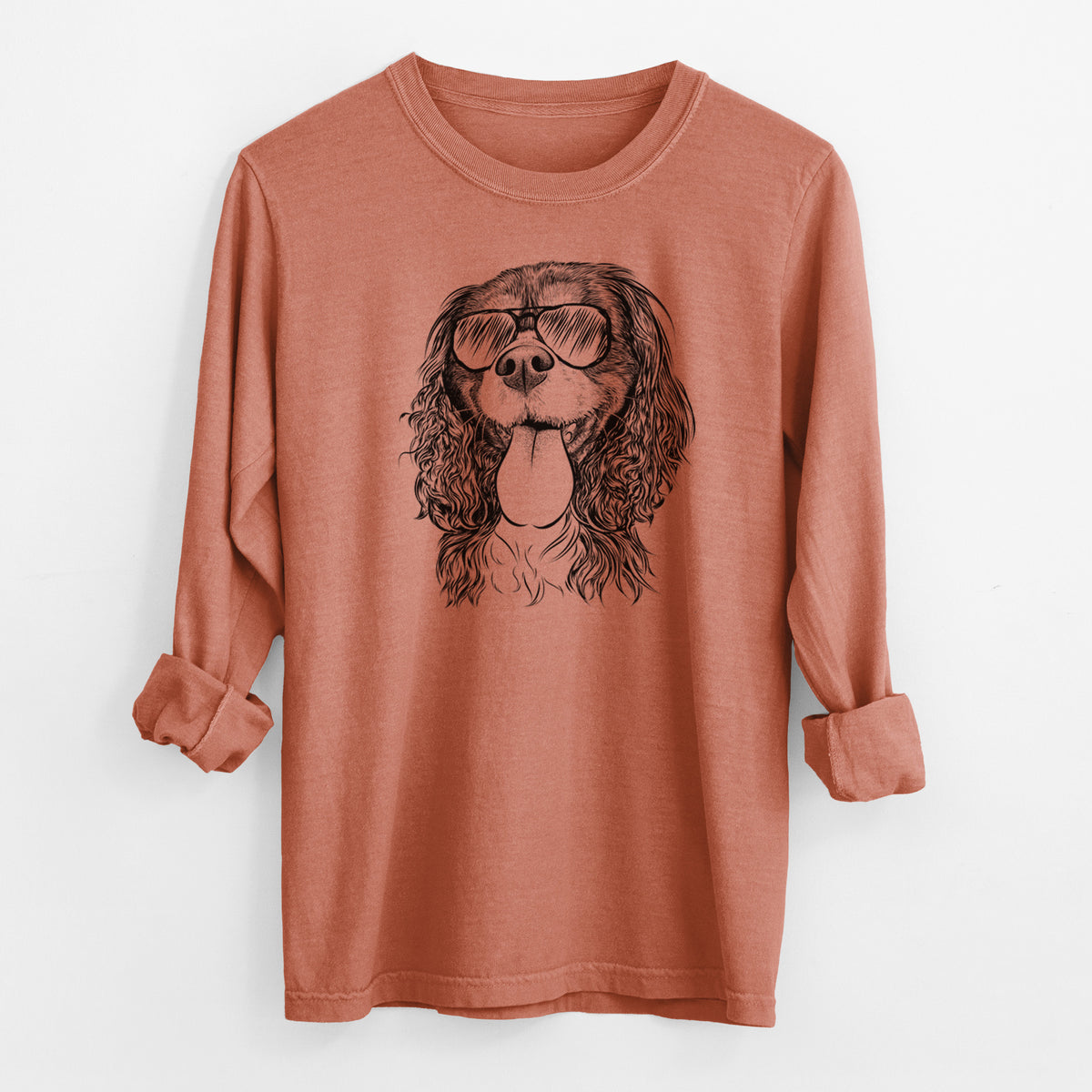 Aviator Elizabeth the Cavalier King Charles Spaniel - Men's Heavyweight 100% Cotton Long Sleeve