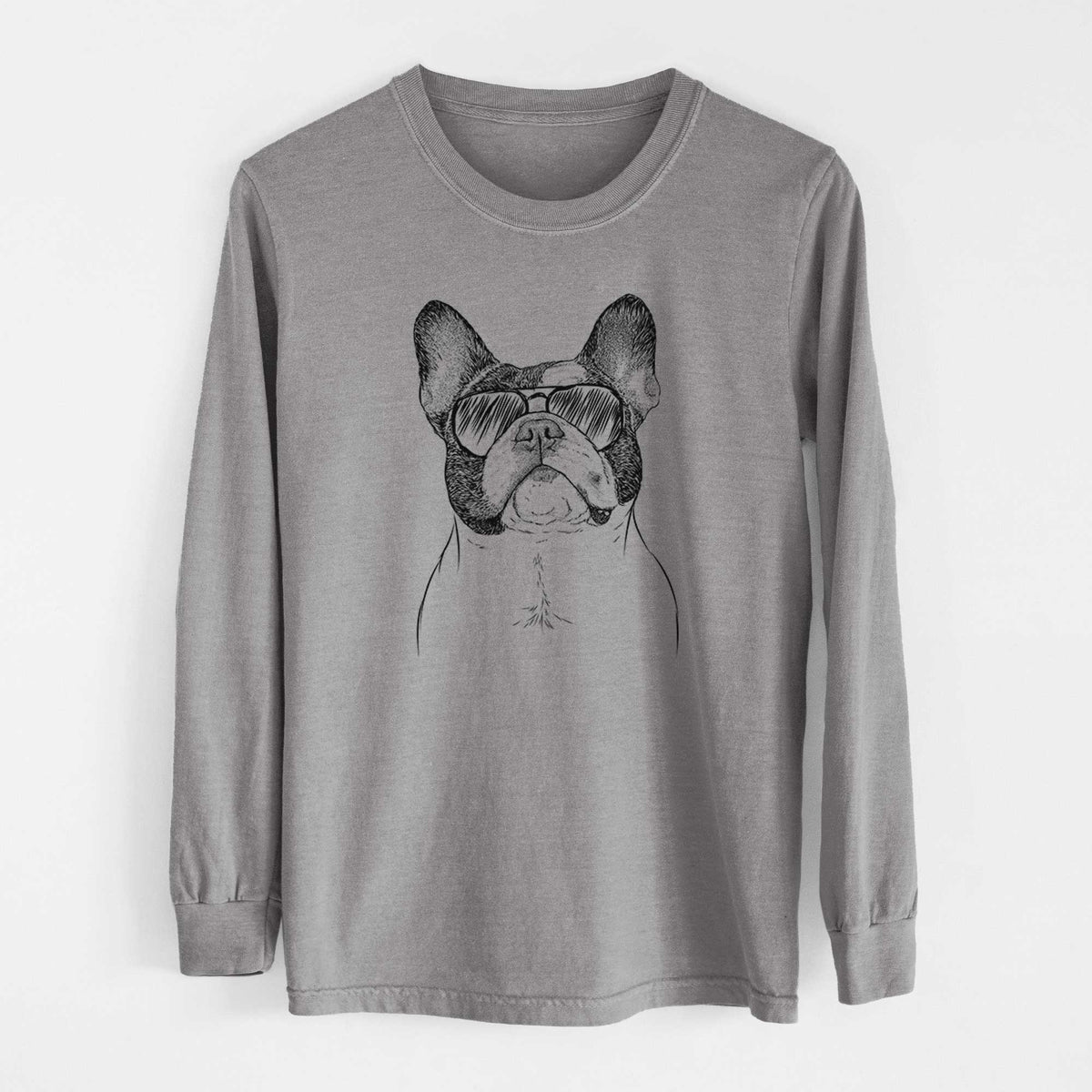 Aviator Ella the French Bulldog - Men's Heavyweight 100% Cotton Long Sleeve