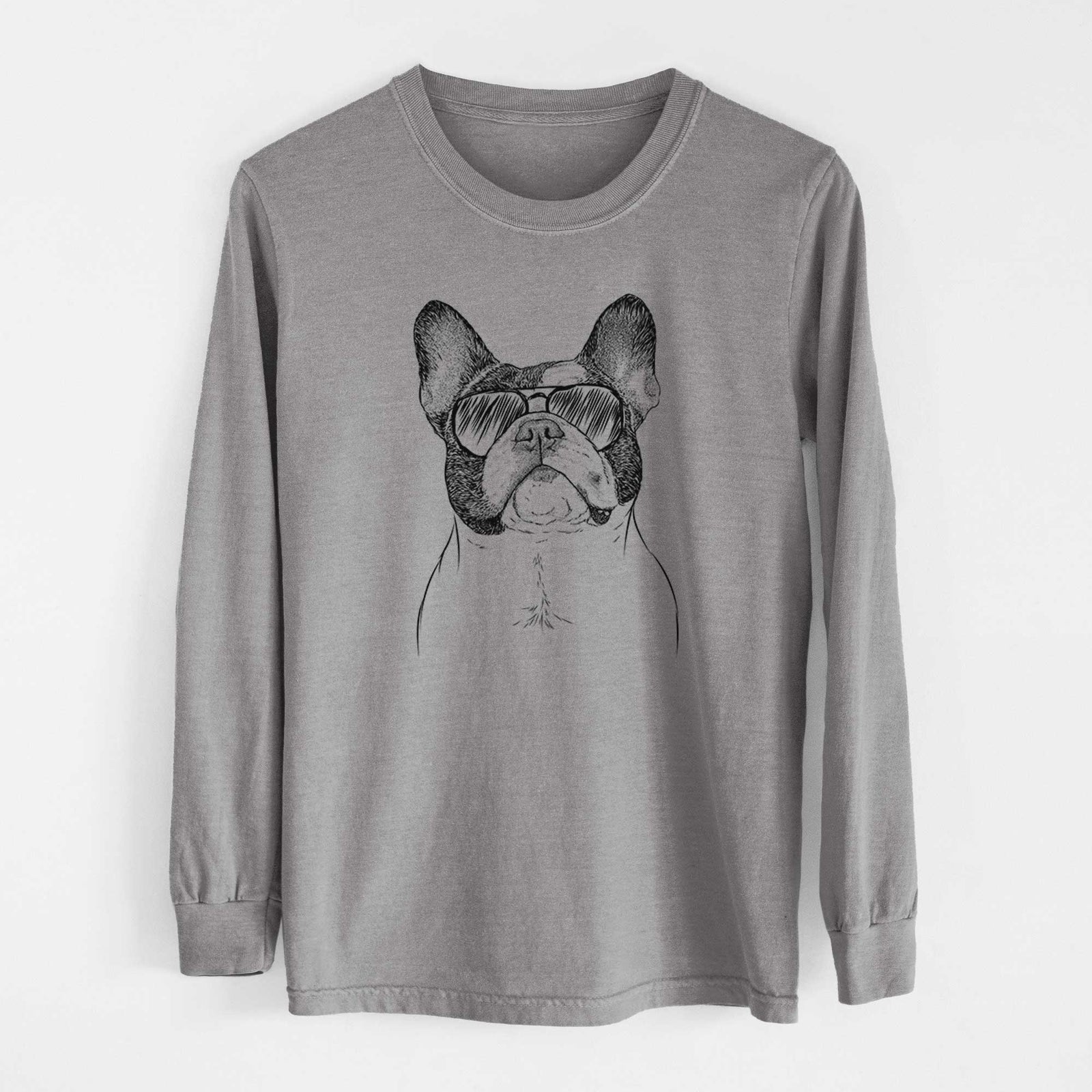 Aviator Ella the French Bulldog - Men's Heavyweight 100% Cotton Long Sleeve