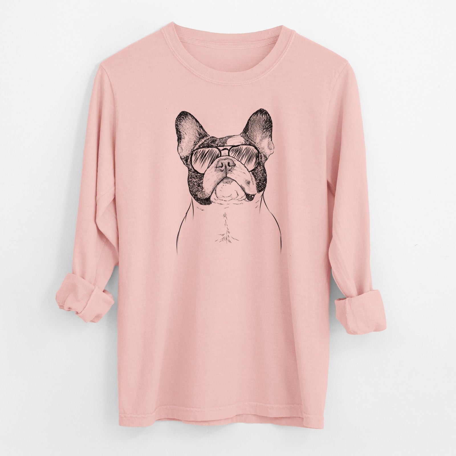 Aviator Ella the French Bulldog - Men's Heavyweight 100% Cotton Long Sleeve