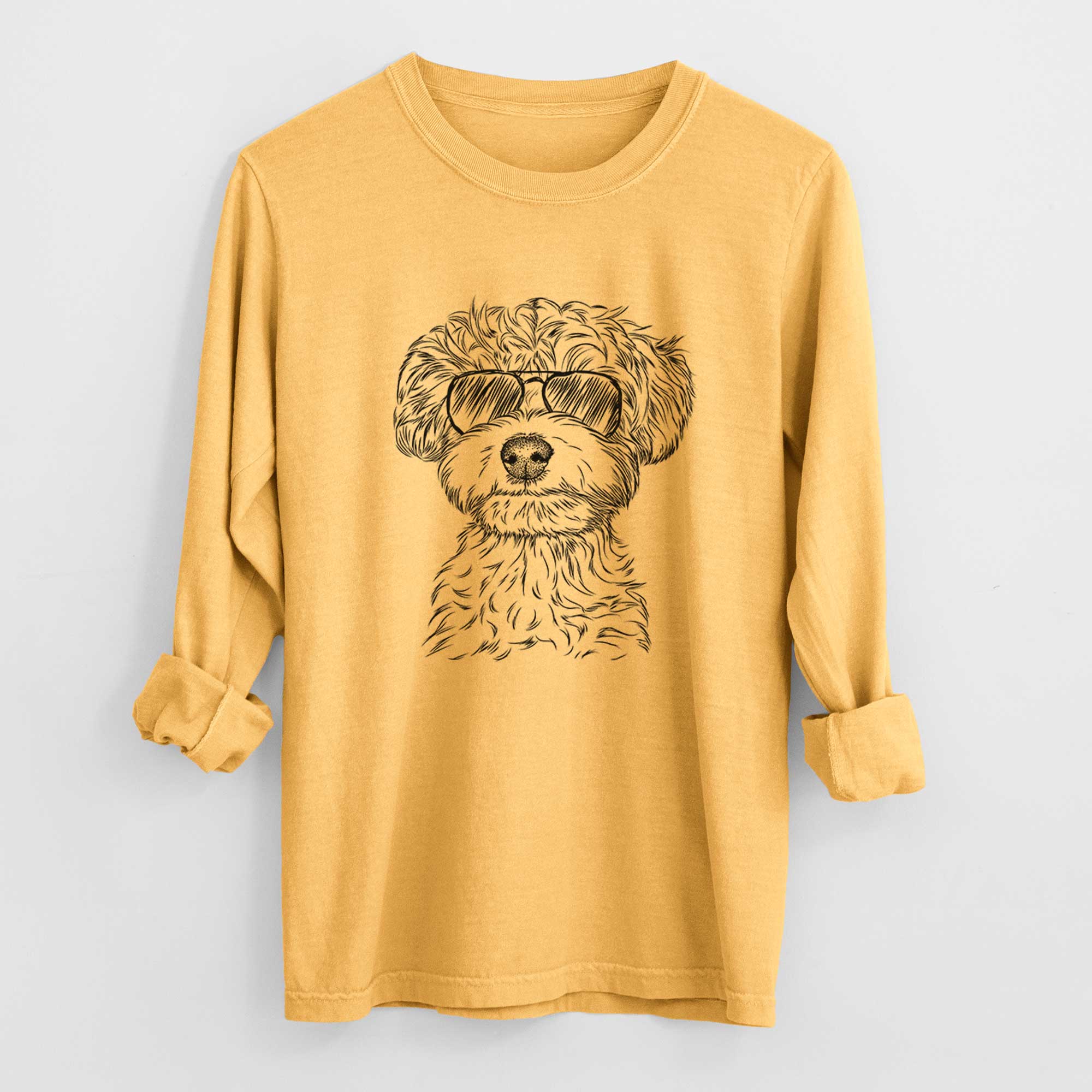 Aviator Elliott the Yorkiepoo - Men's Heavyweight 100% Cotton Long Sleeve