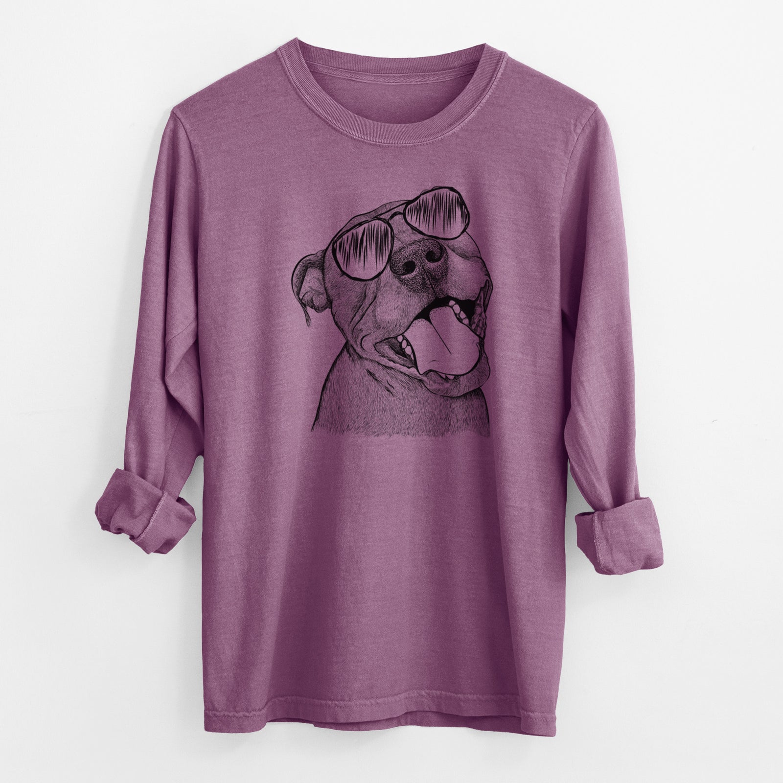 Aviator Eloise the Pitbull Mix - Men's Heavyweight 100% Cotton Long Sleeve