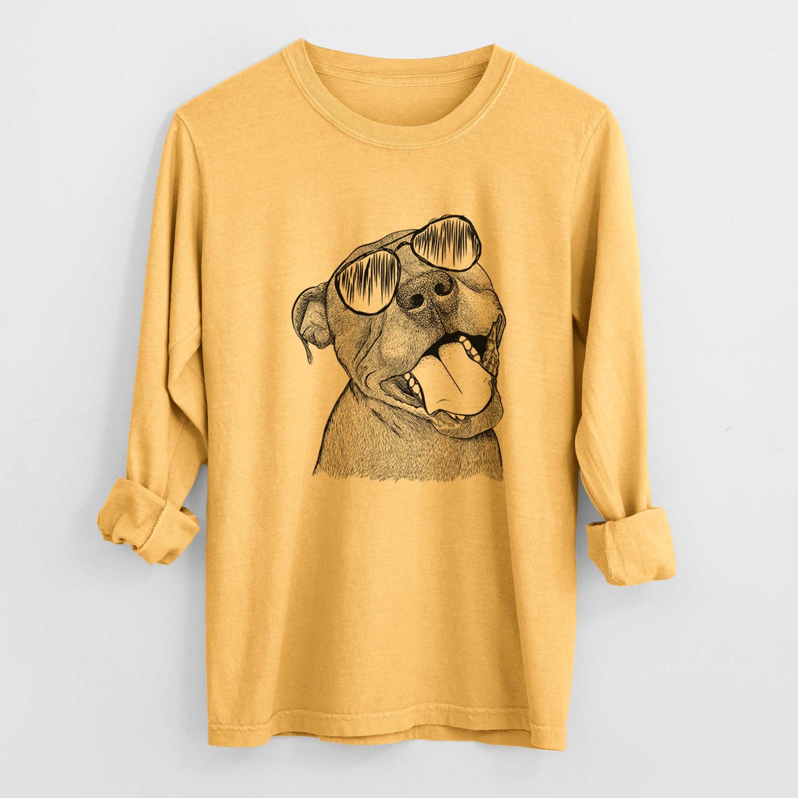 Aviator Eloise the Pitbull Mix - Men's Heavyweight 100% Cotton Long Sleeve